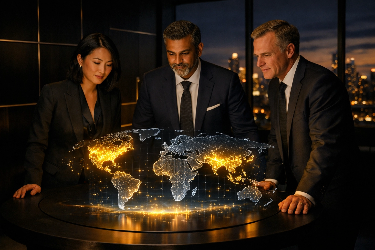 Mission driven holding company executives analyzing global sustainable growth hubs and private investment trends.