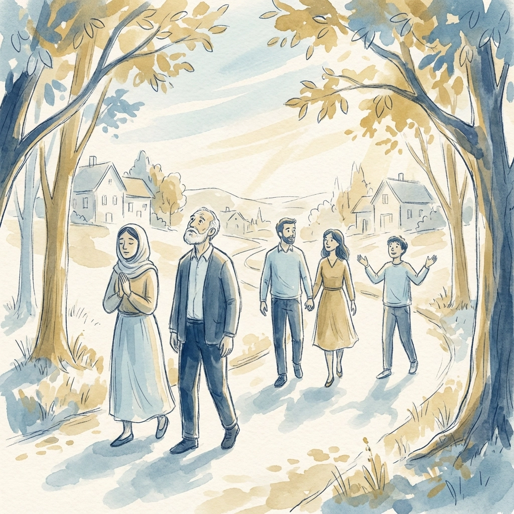 Family taking time to walk together, reconnect with quiet, and each other.