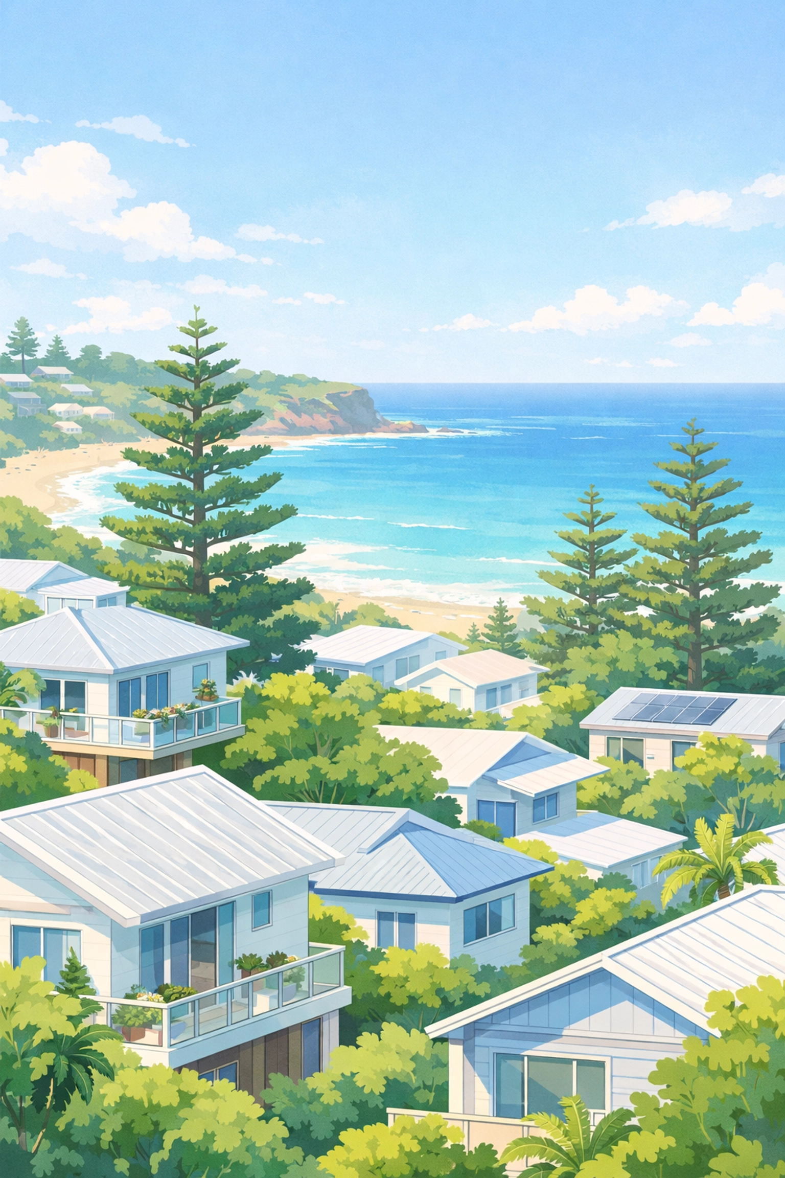 Coastal Northern Beaches neighborhood with durable metal roofing designed for salt air environments.