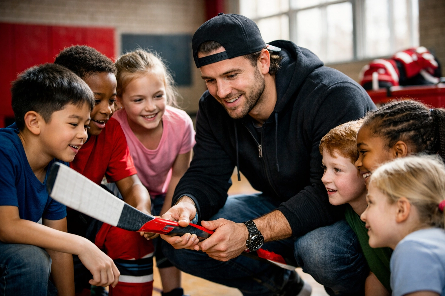 Montreal Canadiens Joe Veleno visiting elementary school students in Kirkland