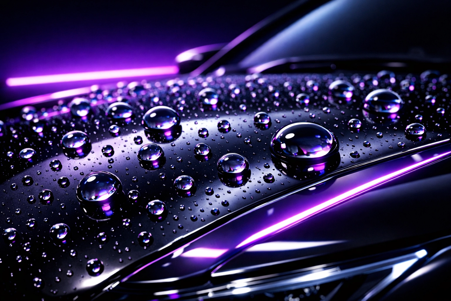 Water beading on ceramic coated car paint showing hydrophobic protection