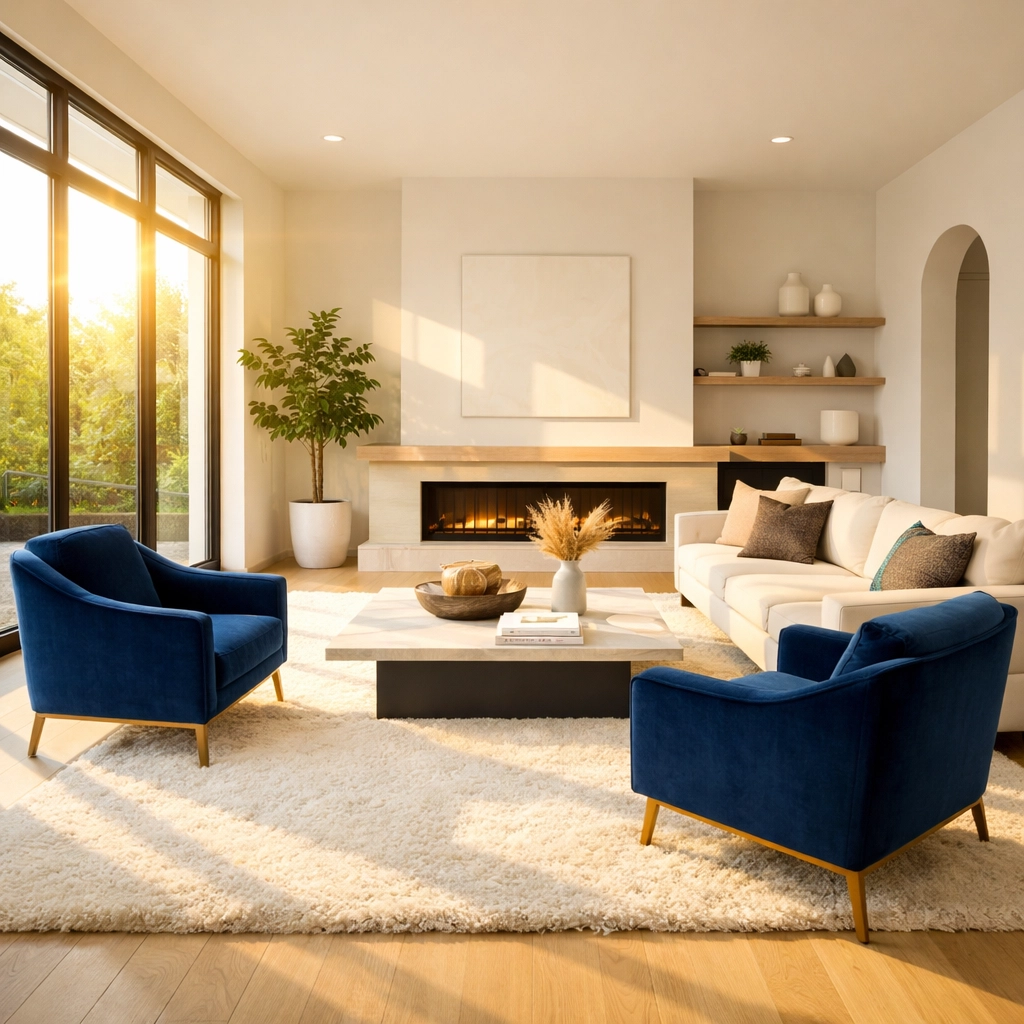 Eco-friendly house cleaning results in a sunlit modern living room in Hudson Massachusetts.