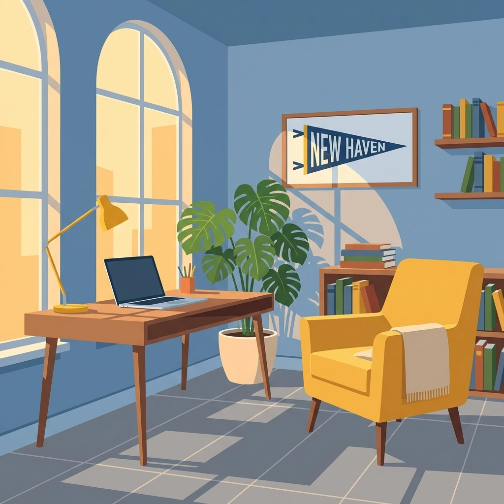 Cozy home office in a New Haven brownstone, representing the home office tax deduction for self-employed homeowners.