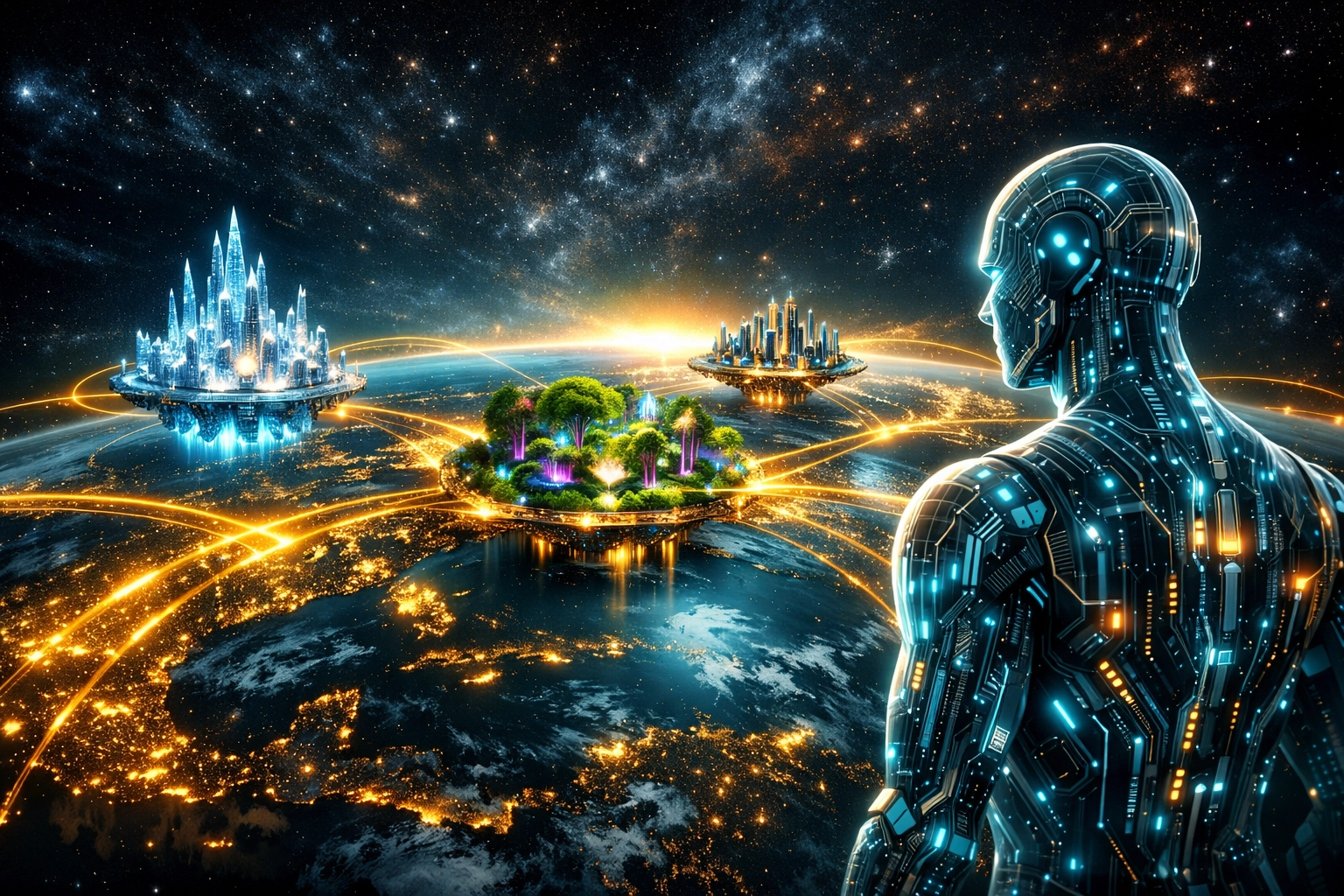 Global interconnected network of metaverse shopping hubs representing the Larecoin.ai AI payment ecosystem