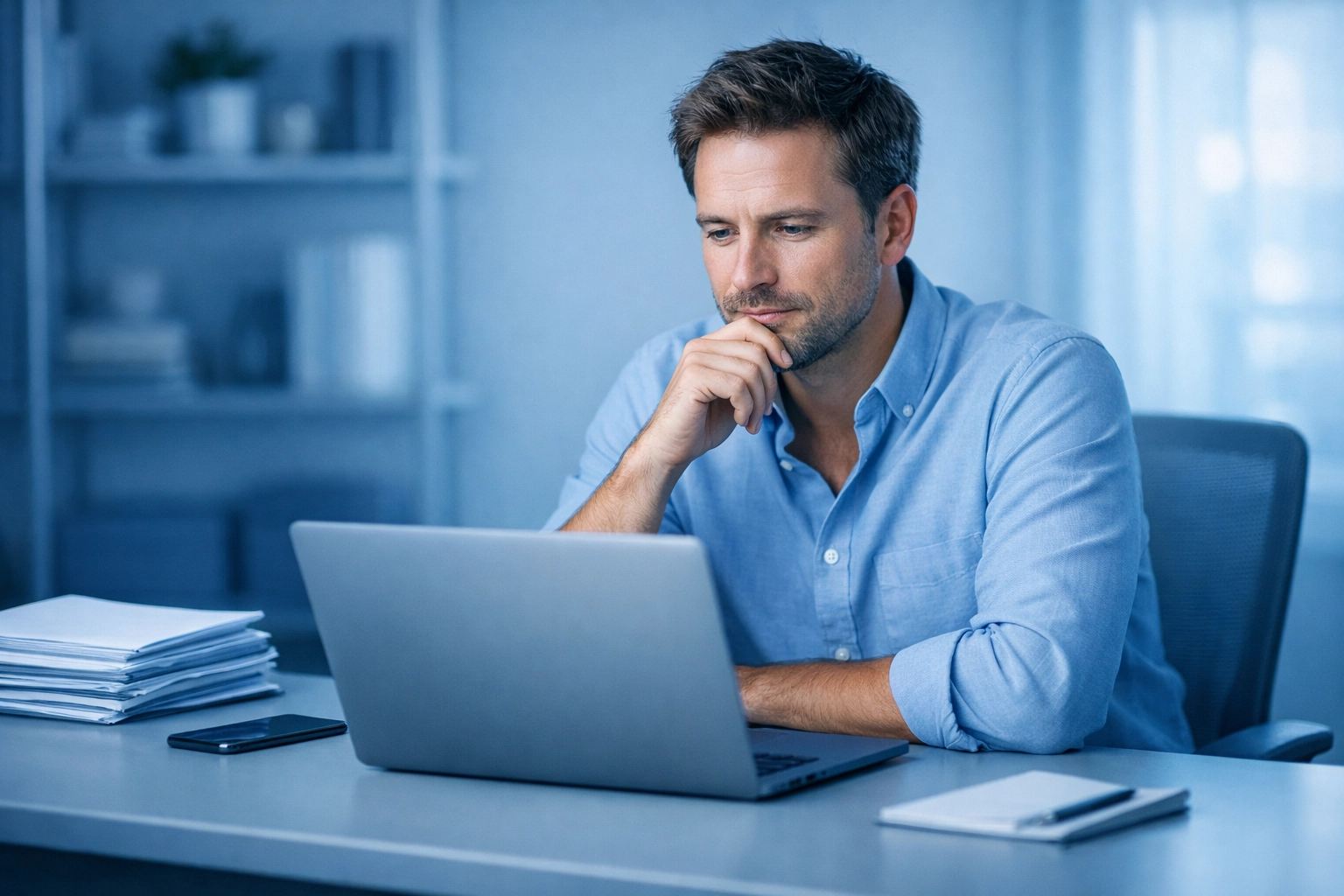 Solo entrepreneur using professional bookkeeping software on a laptop to scale their startup.