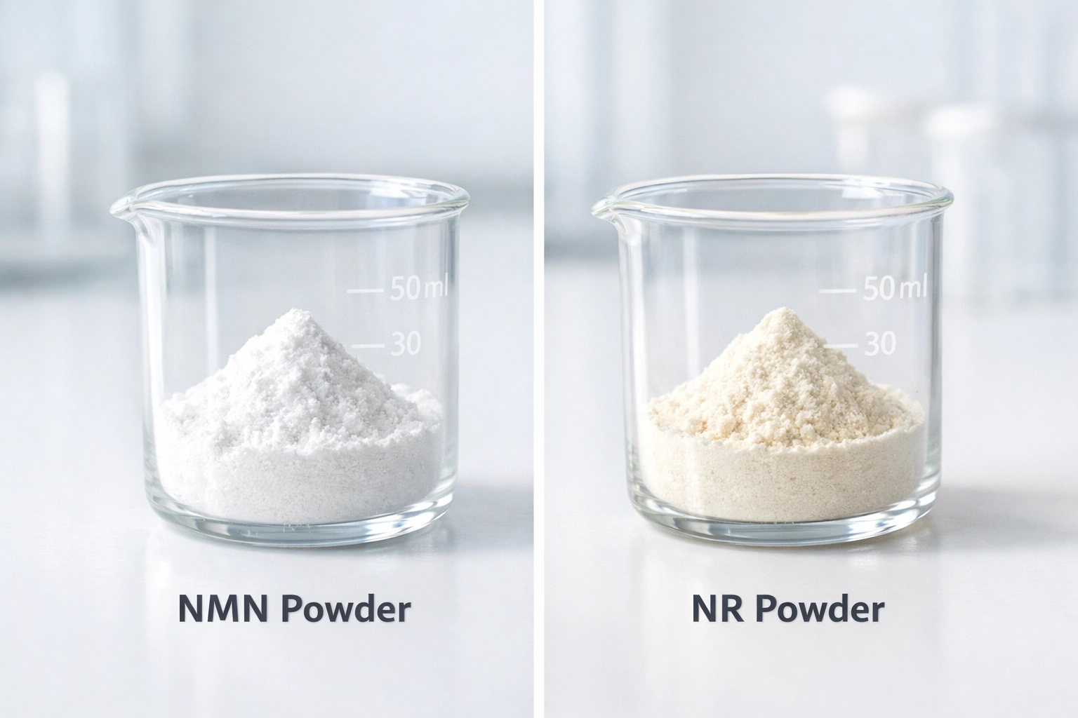 NMN and NR supplement powders side-by-side comparison for longevity