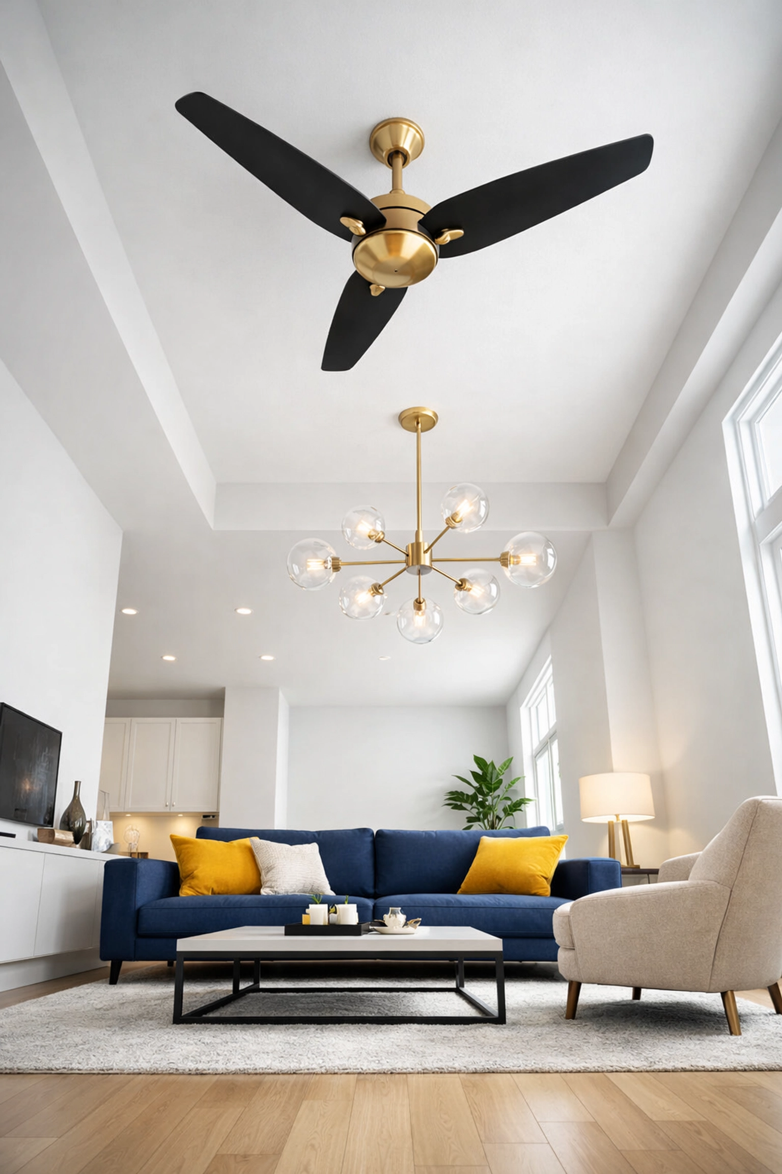 High-end Worcester loft with dust-free ceiling fans and baseboards after a professional move-out cleaning.