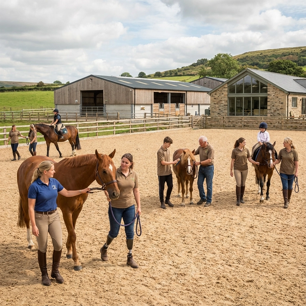 Safety-first equine therapy program with helmets and certified staff addressing risks and accessibility