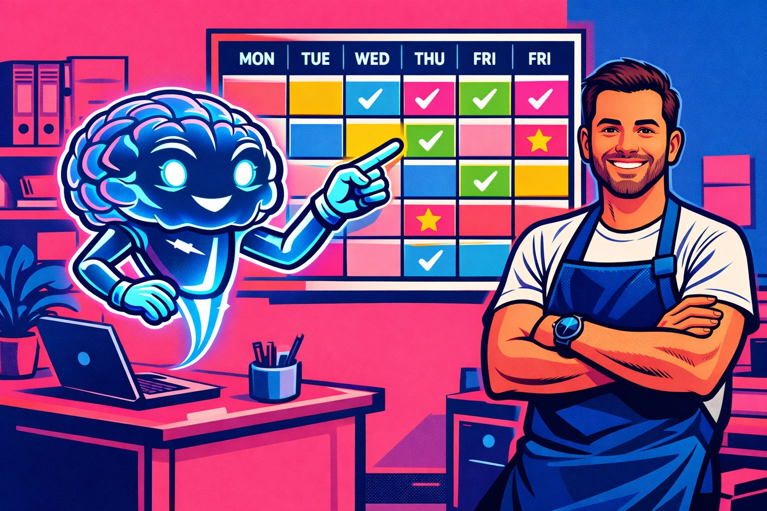 An AI assistant for small business helping an owner manage an organized calendar and tasks.