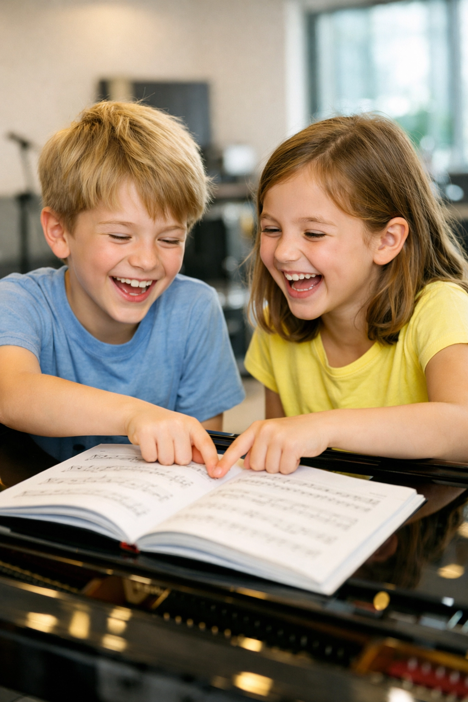 Happy students at KeyNotes Piano Studio learning together in a friendly music instruction environment.