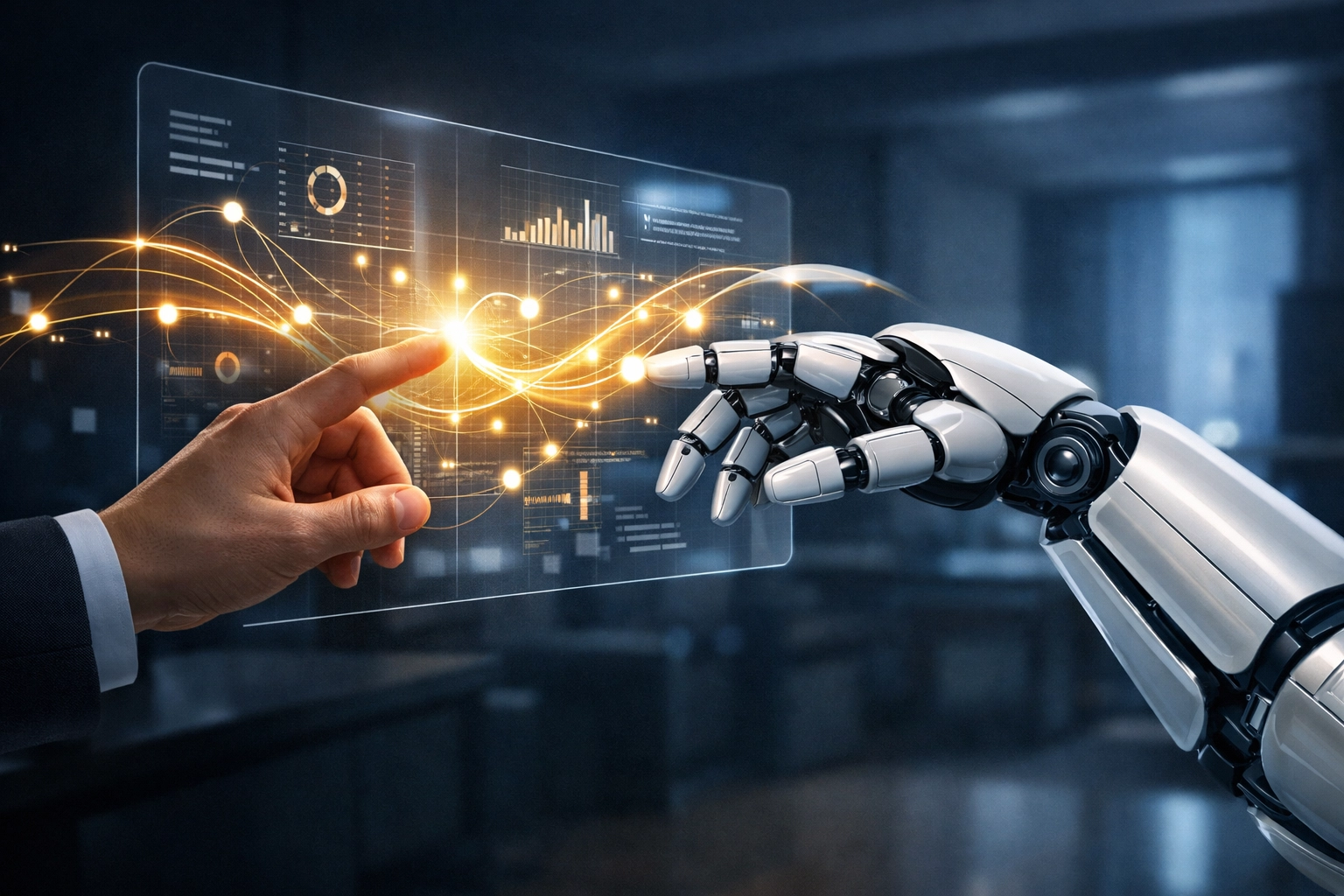 Professional hand using AI sales automation tools to improve efficiency while maintaining a human touch in insurance.