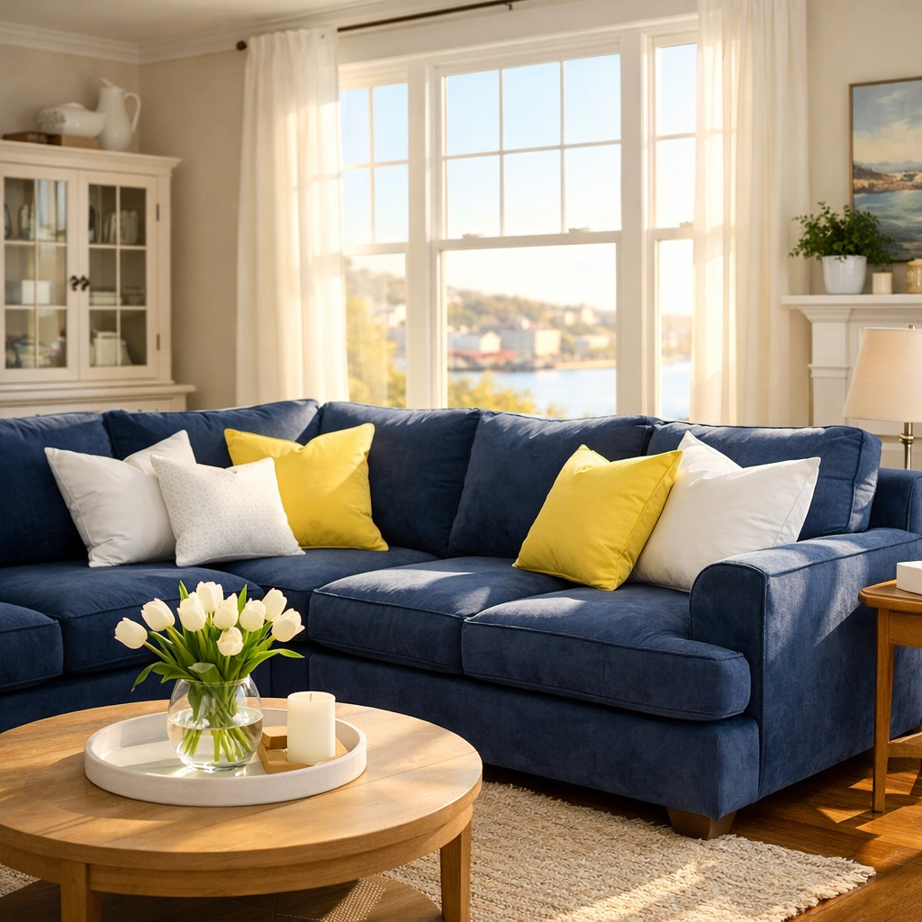 Clean living room in Lunenburg with professional upholstery care for a healthy home environment.