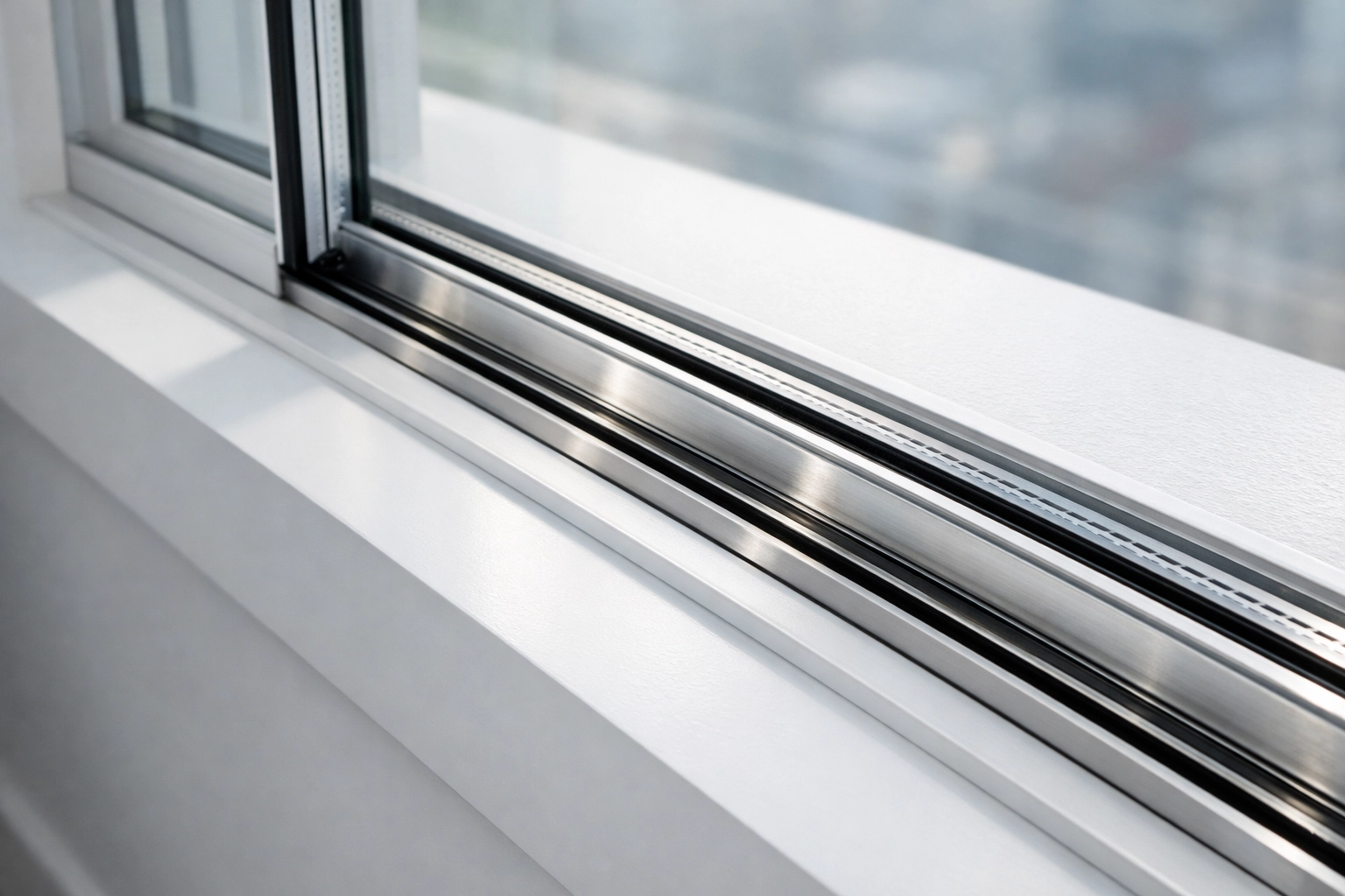 Detailed view of clean window tracks and sills in an Indianapolis condo reflecting professional maintenance standards.