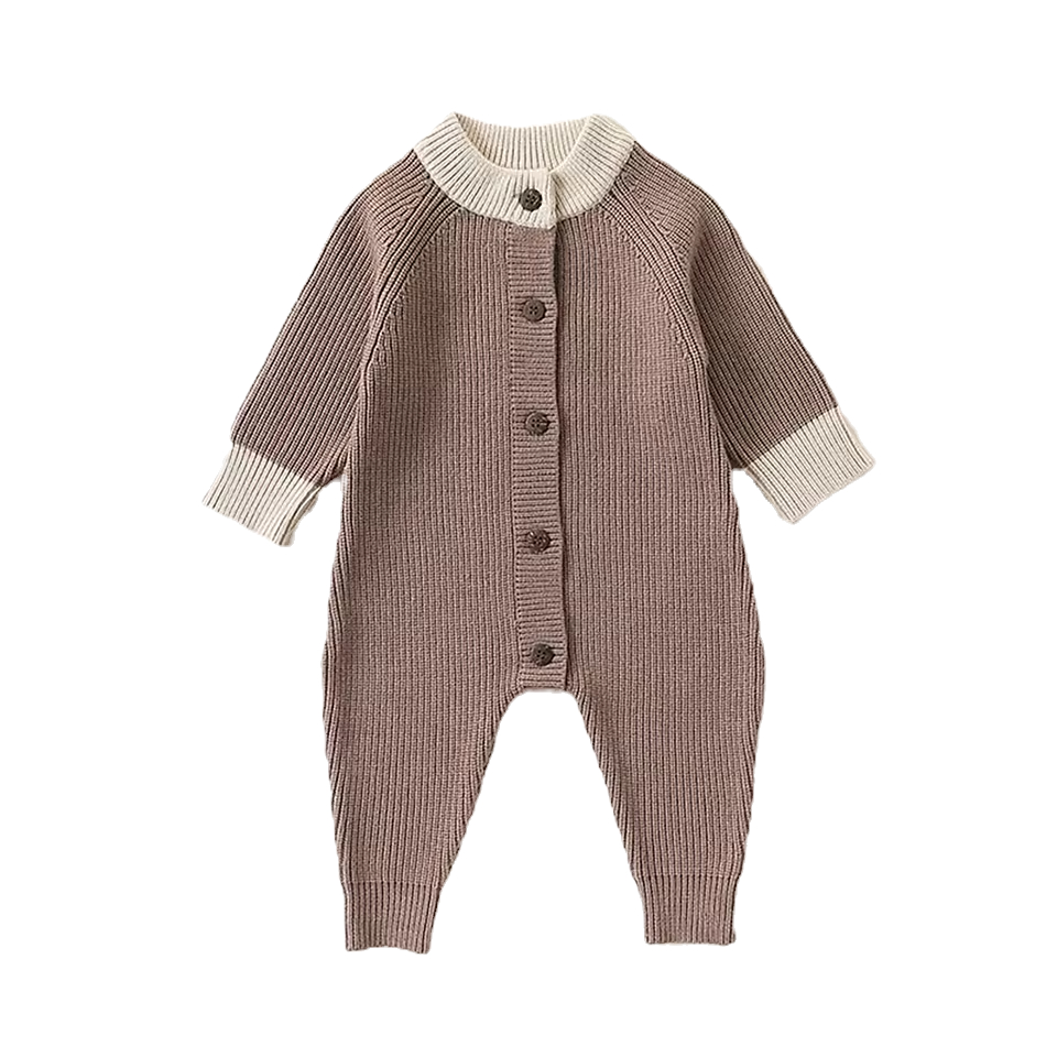 Warm brown ribbed cotton baby outfit for newborns and toddlers, part of the latest gender-neutral trends
