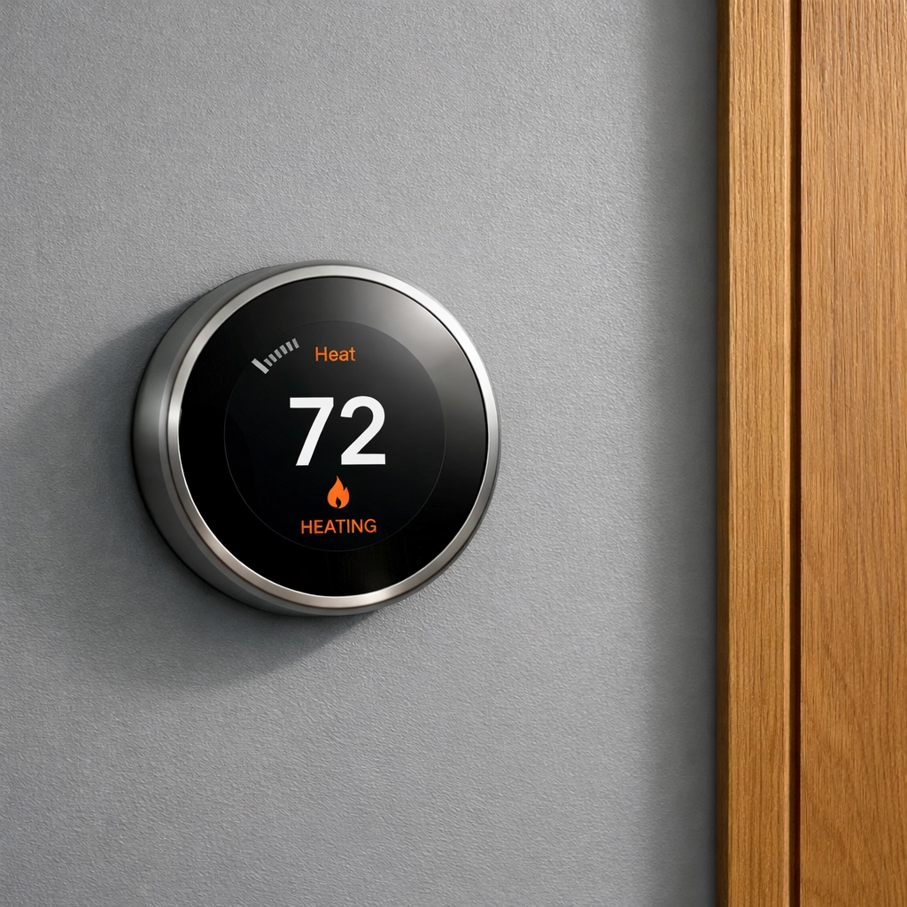 Modern smart home thermostat and quality craftsmanship highlighting home improvements for a higher appraisal value.