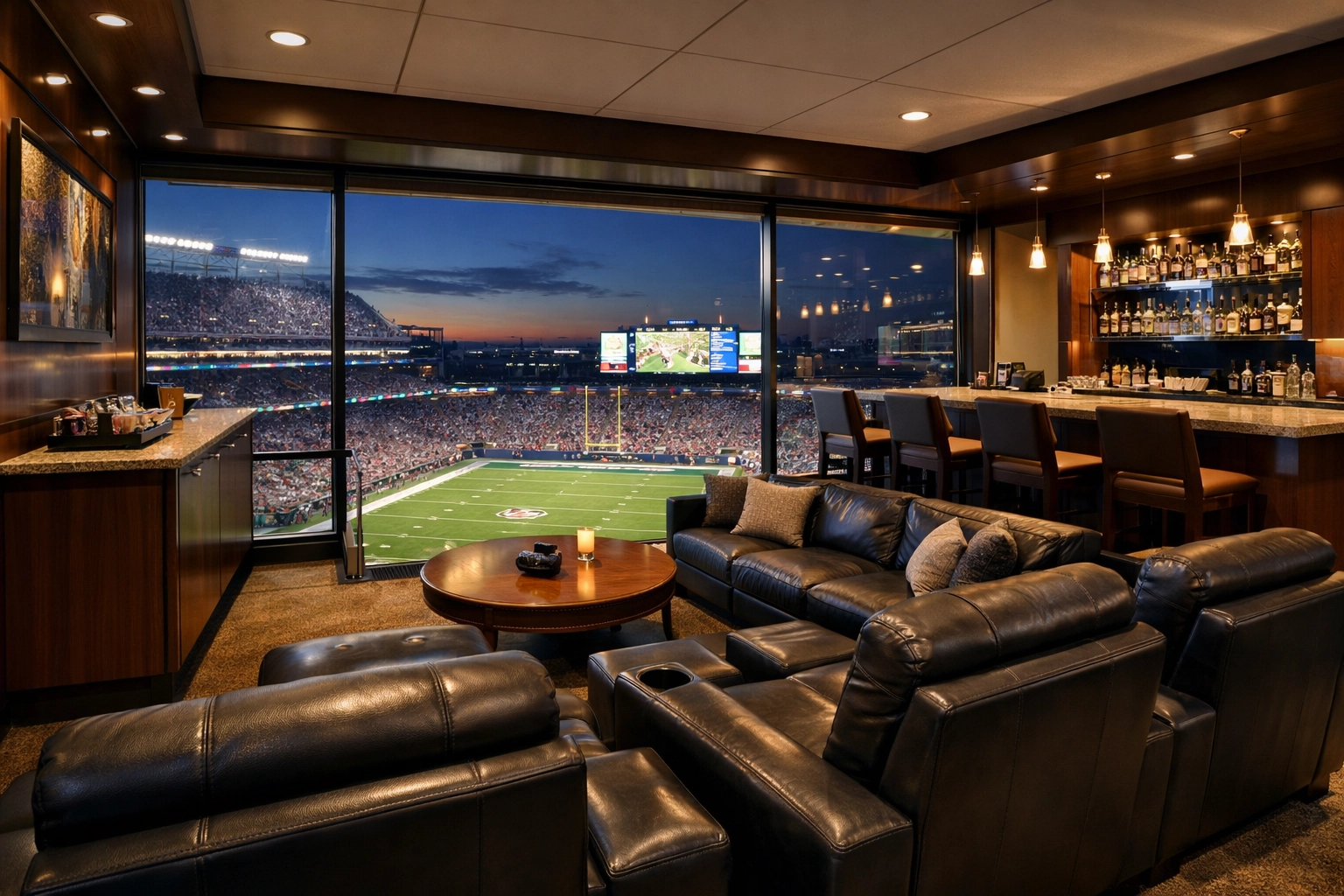 PRESS RELEASE: USA Entertainment Travel Unveils Revolutionary Super Bowl 2026 Corporate Travel Package – 10 VIP Services That Maximize Brand Impact While Eliminating Security Risks Luxury corporate suite at NFL stadium with premium seating and field views for Super Bowl hospitality