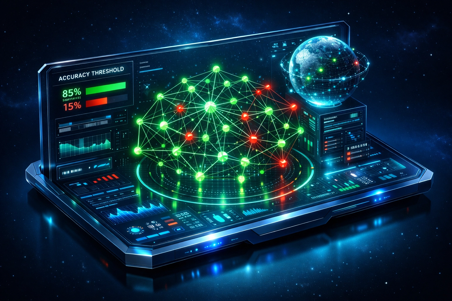 ServiceNow CMDB accuracy dashboard showing 85% threshold with healthy and failing connections