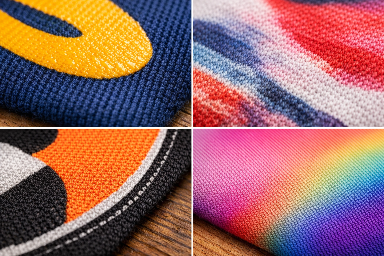 Close-up comparison of custom apparel printing method textures and durability on fabric