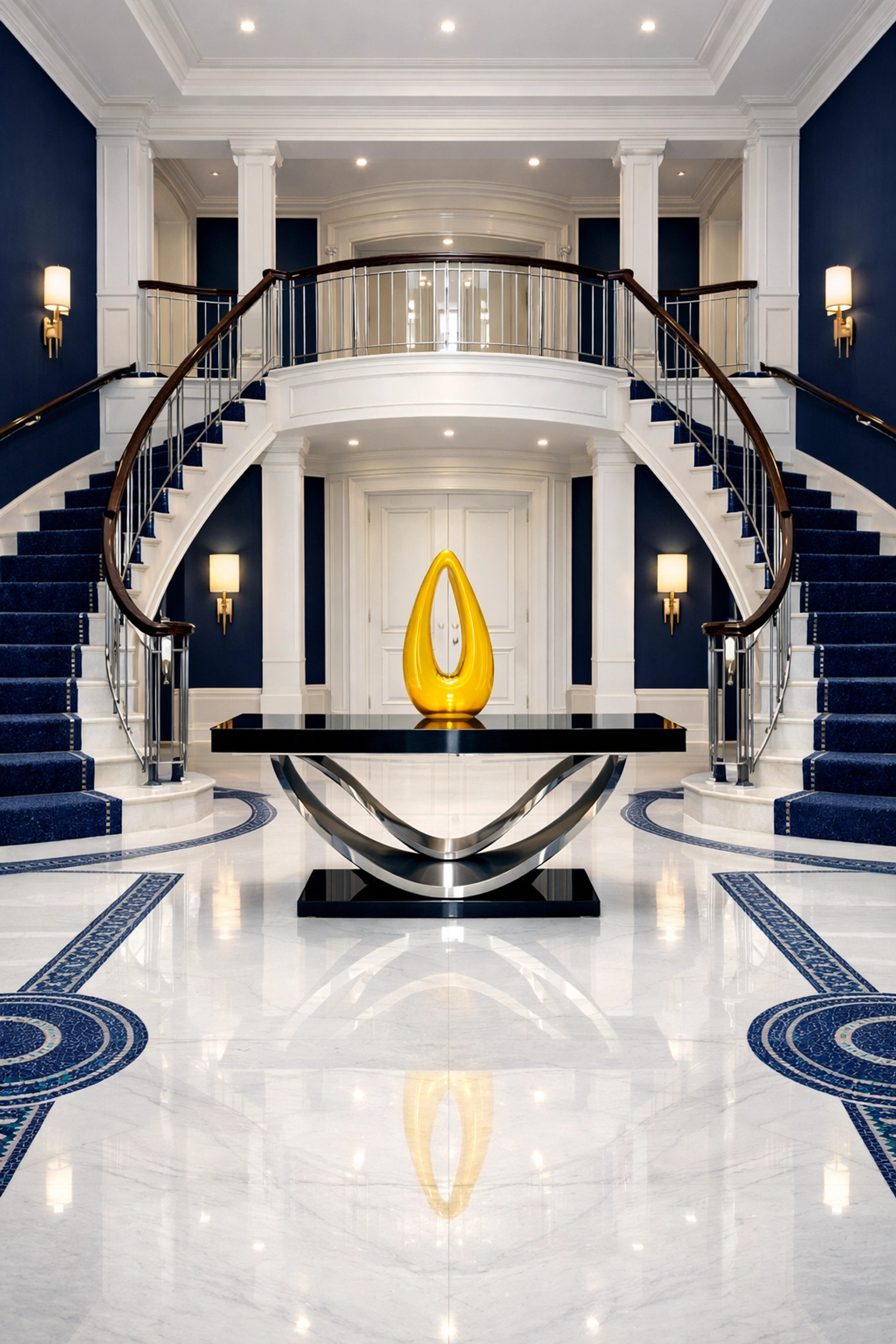 A sparkling luxury grand foyer following a professional bi weekly house cleaning in Weston.