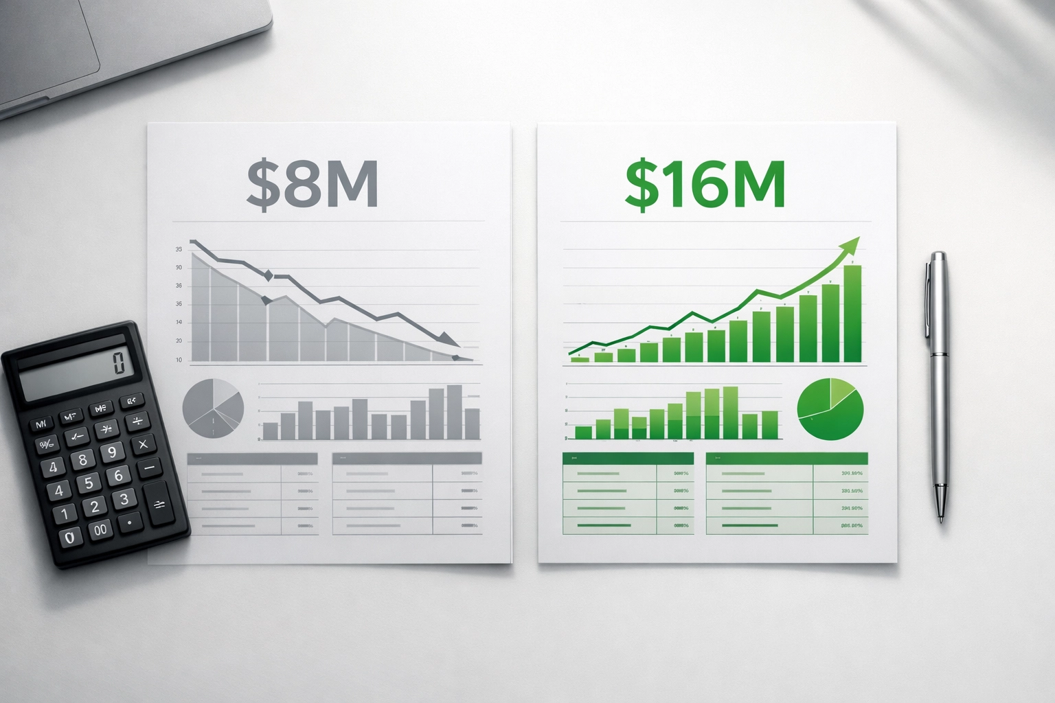 Treatment center valuation comparison showing eight million versus sixteen million dollar exit prices