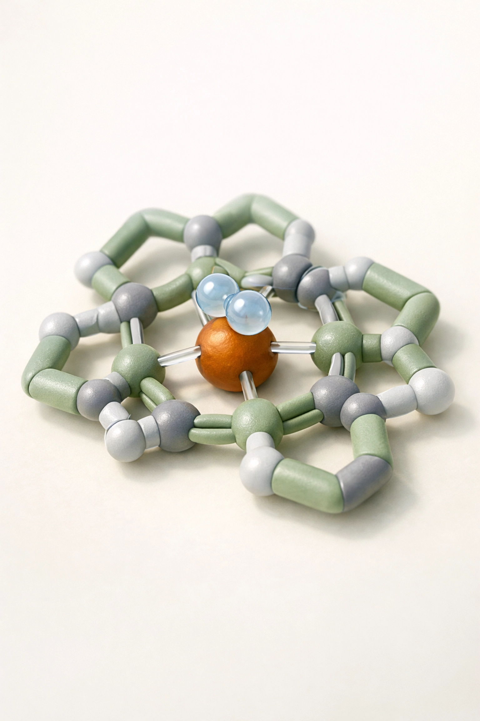 Haemoglobin molecule showing iron center binding oxygen for medical chemistry study