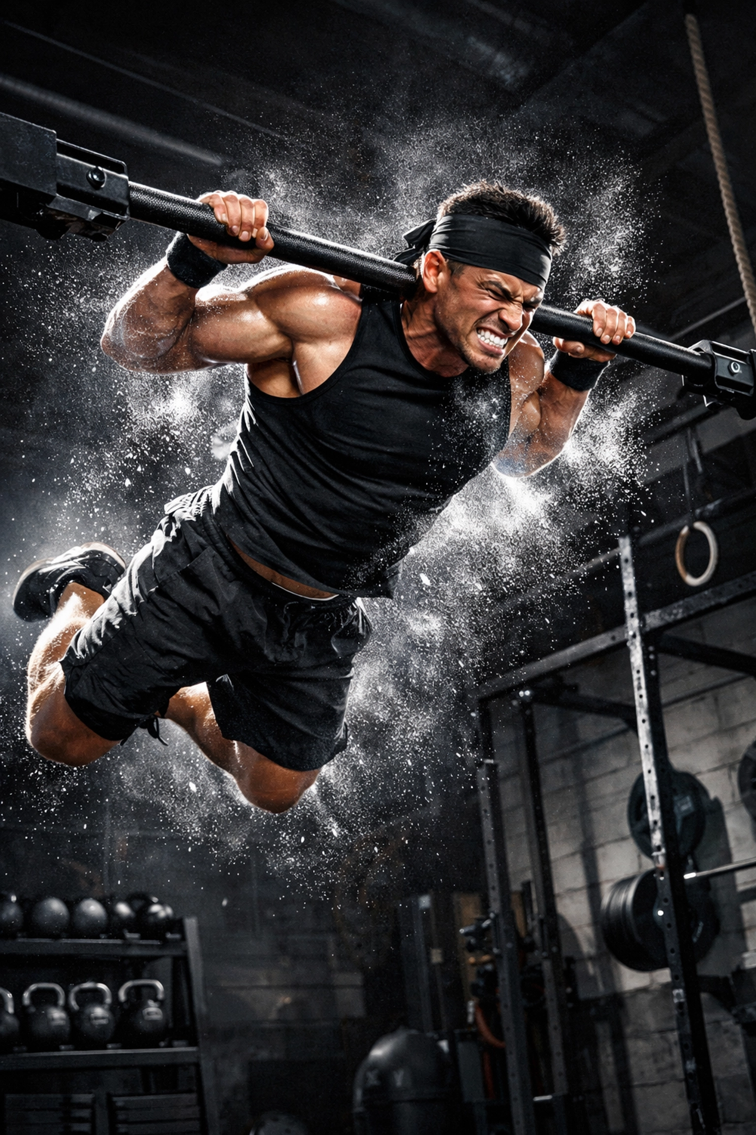 Athlete performing explosive calisthenics on a stable no wall damage workout system.