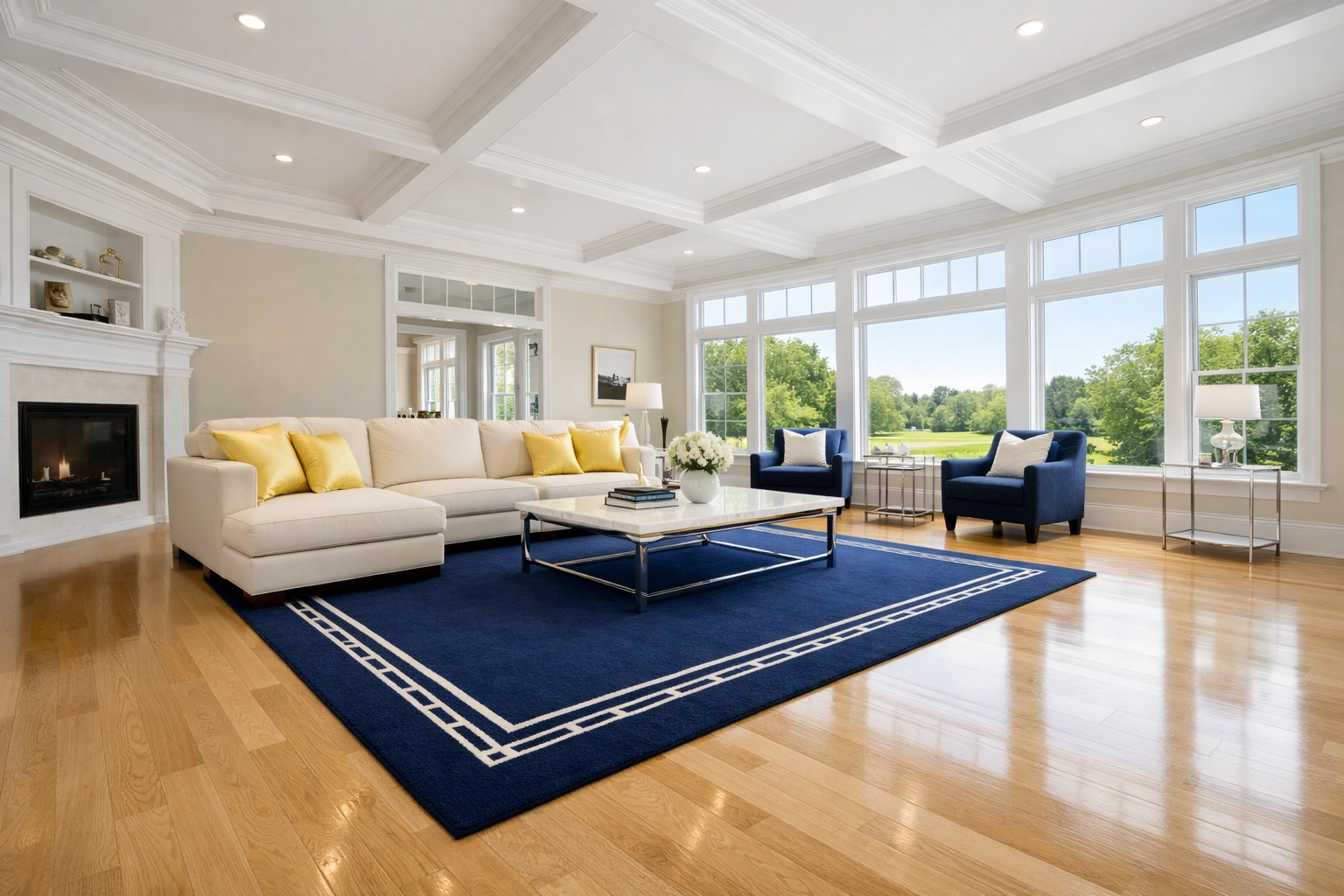 Clean and airy luxury living room in a Sudbury estate maintained by professional house cleaners.