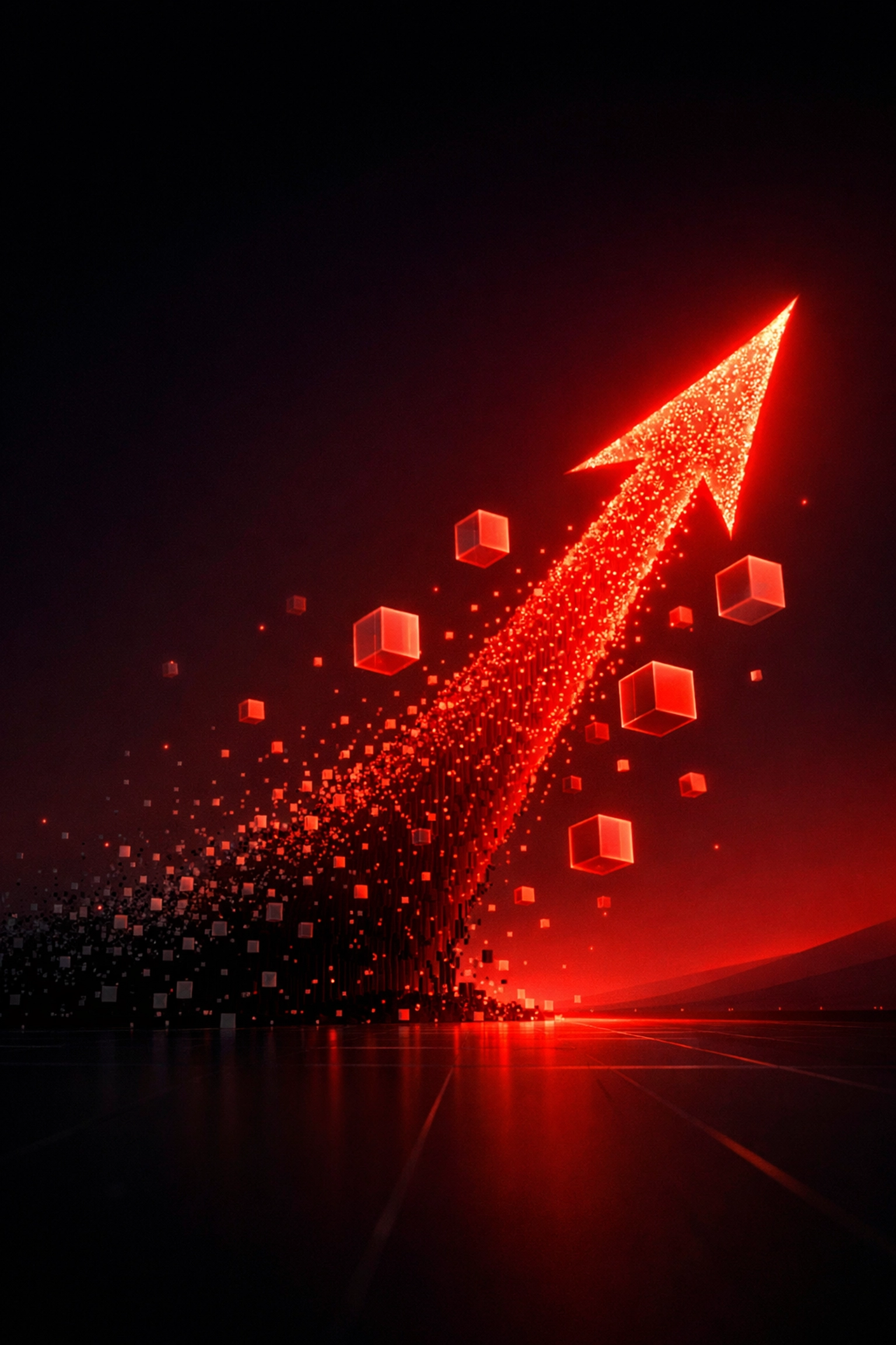 Glowing red arrow rising from data points symbolizing AI-driven sales growth and increased revenue.