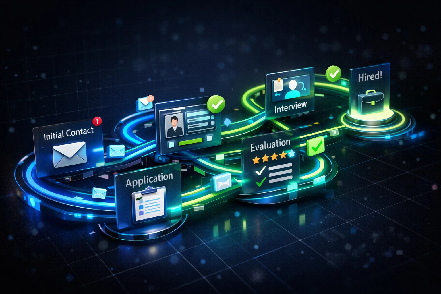 Automated driver recruiting funnel workflow showing stages from application to hire