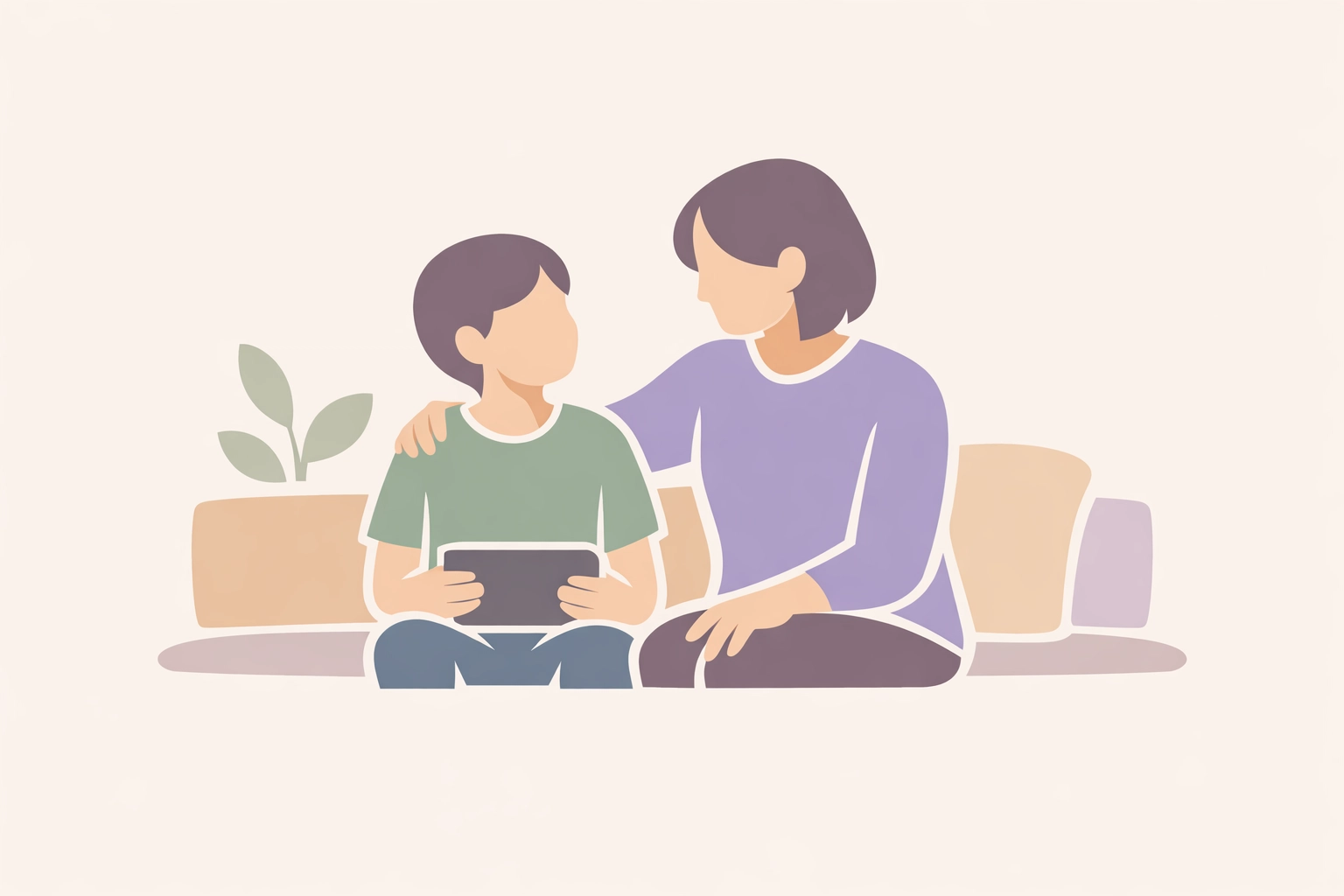 Parent having supportive conversation with child about online safety and accountability