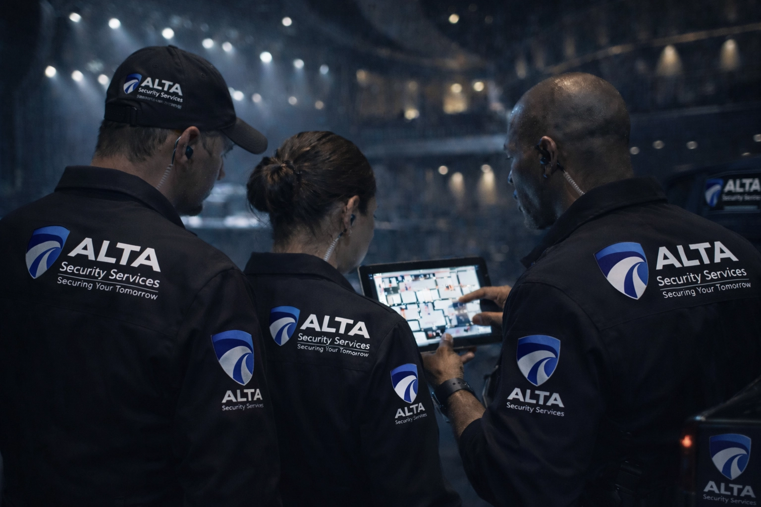 DCJS-certified security team planning event protection strategy with modern equipment