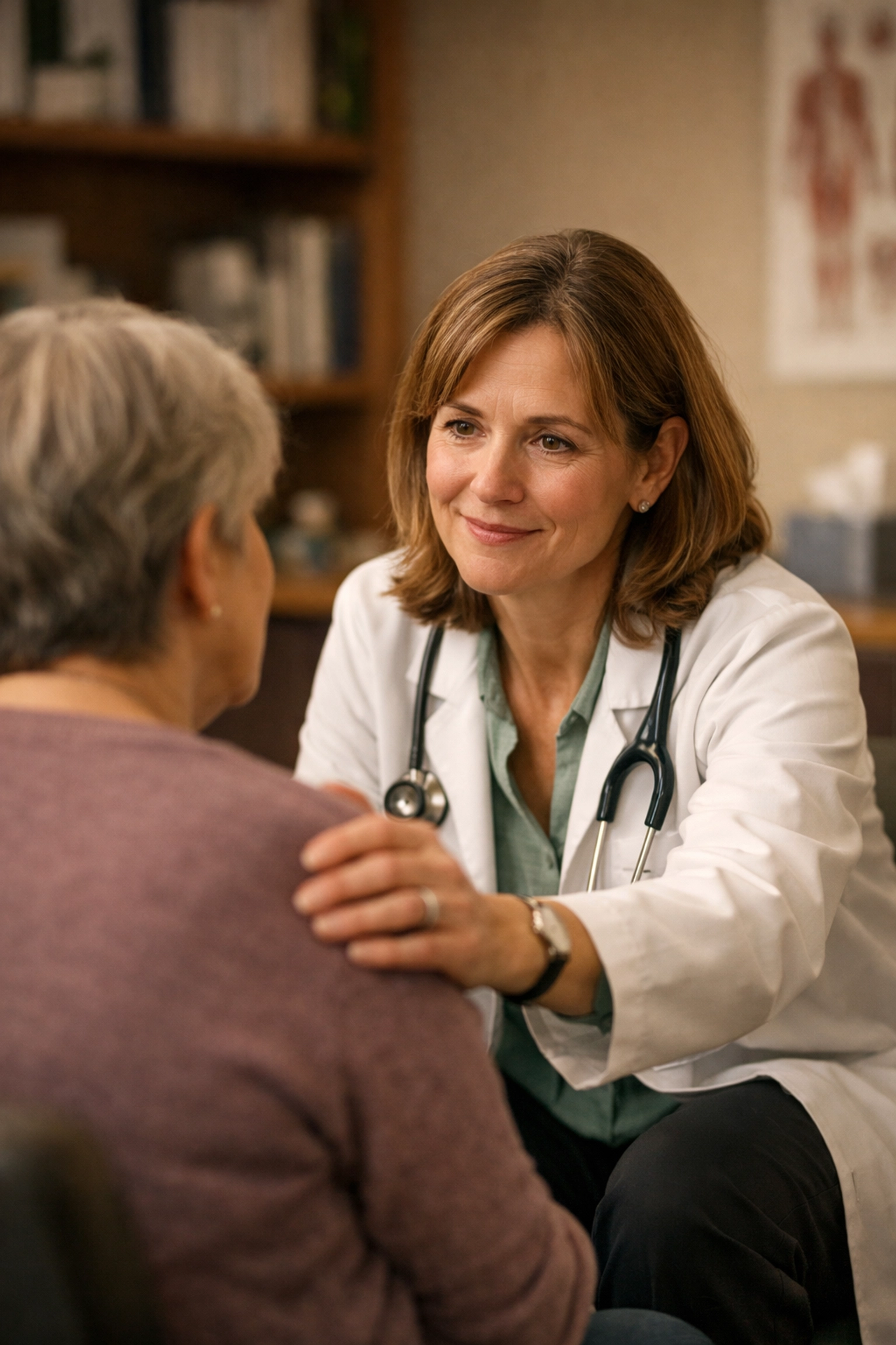 Physician offering empathetic care to a patient, demonstrating the human touch in high-efficiency healthcare settings.