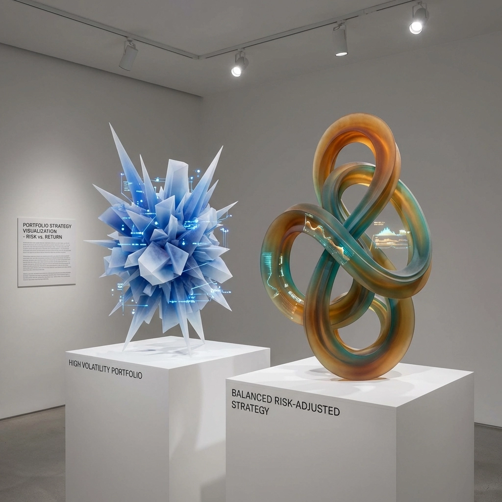 Artistic comparison highlighting volatility of traditional versus balanced returns, emphasizing risk-adjusted investment strategies.