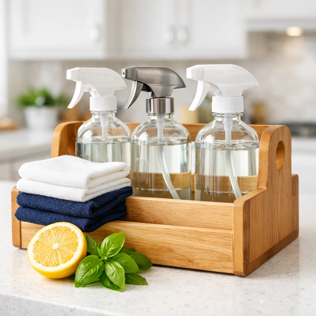 Eco-friendly cleaning supplies and microfiber cloths for affordable house cleaning in North Andover.