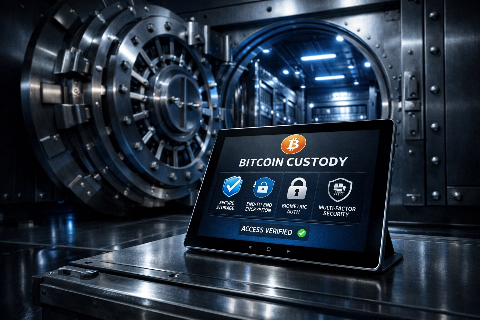 Institutional-grade Bitcoin custody solution with security vault and digital asset protection