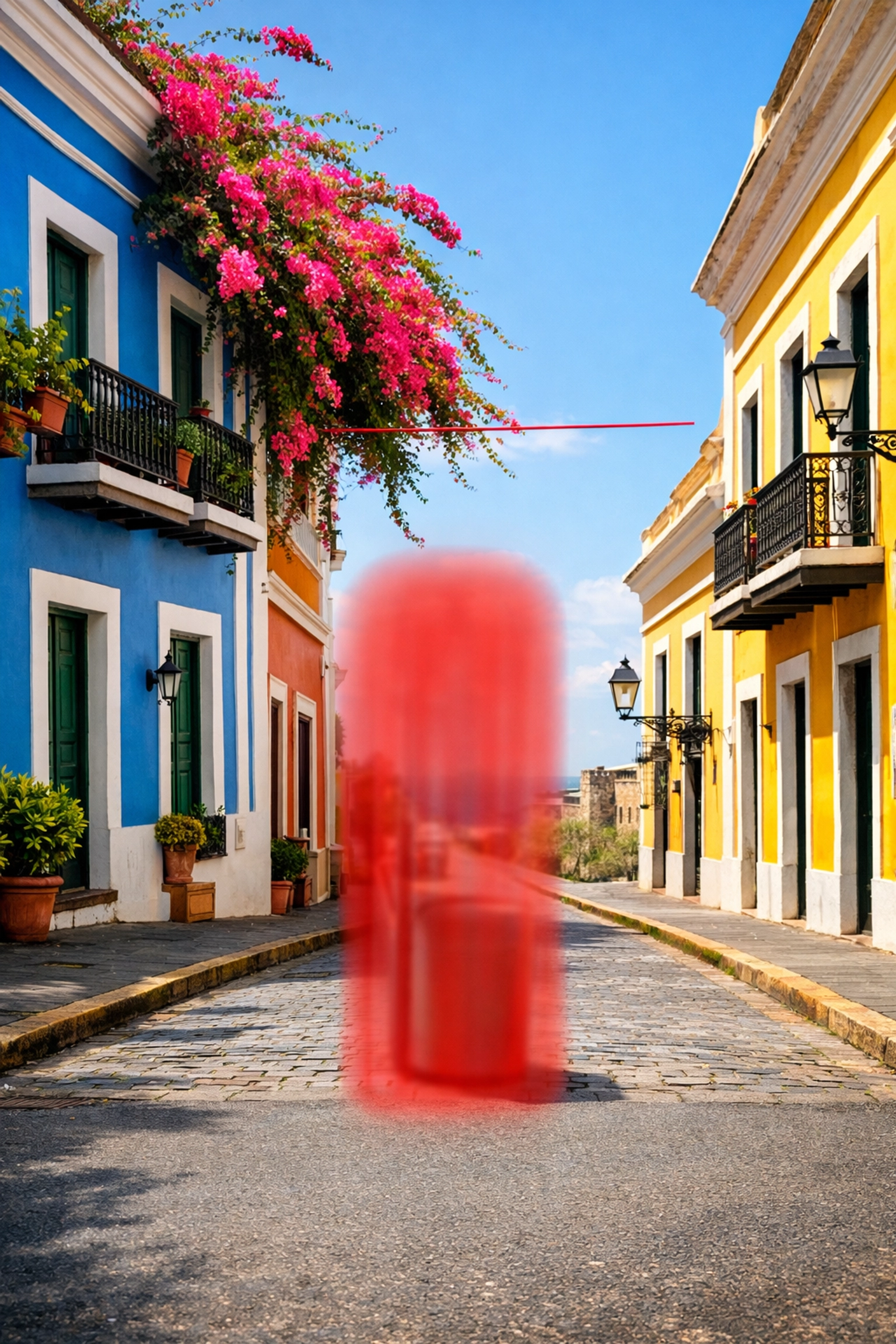 Removing distracting objects from a San Juan street photo using the Luminar Neo GenErase tool.