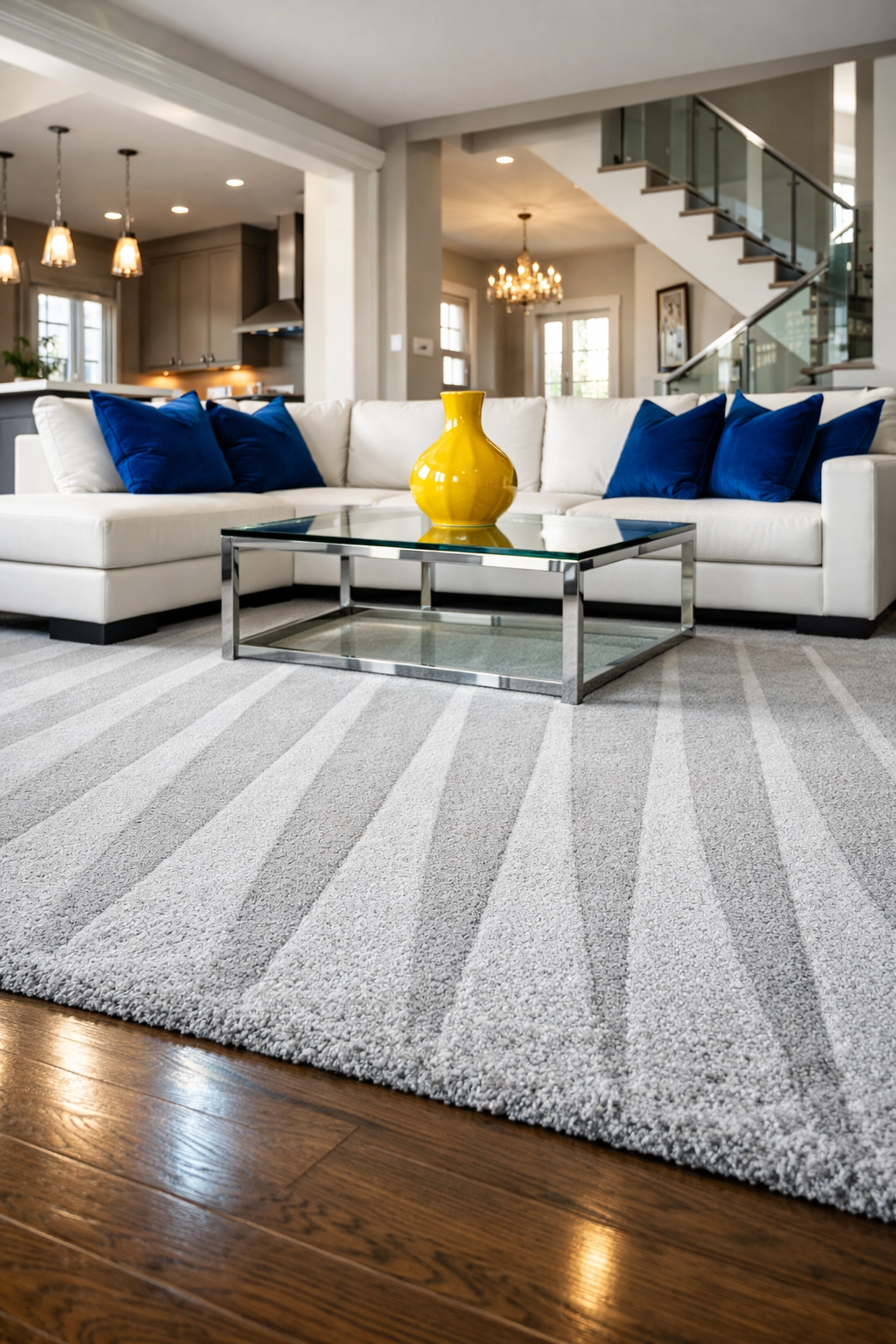 A spotless living room with visible vacuum lines after a weekly house cleaning Marlborough MA session.