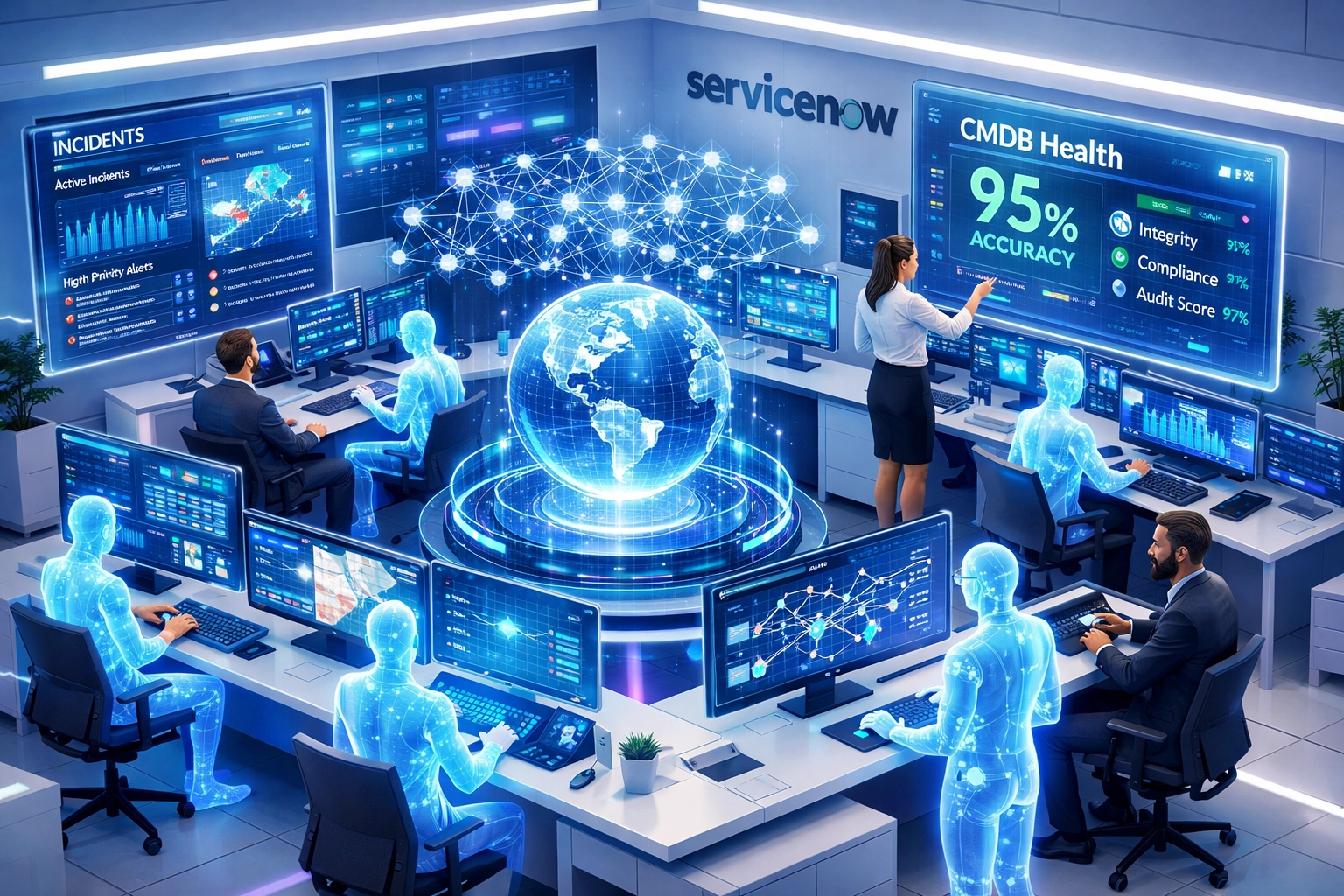 ServiceNow Agentic AI operations center with CMDB health monitoring and incident management