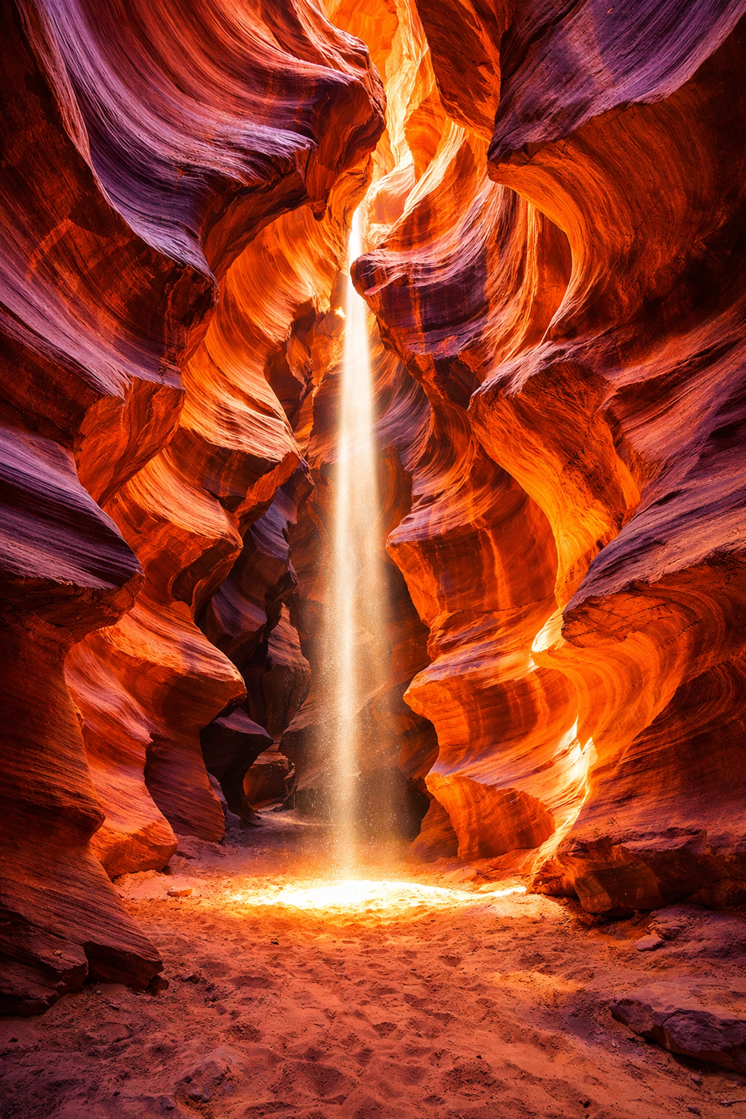 Stunning slot canyon landscape photography with dramatic light rays and vibrant orange sandstone.