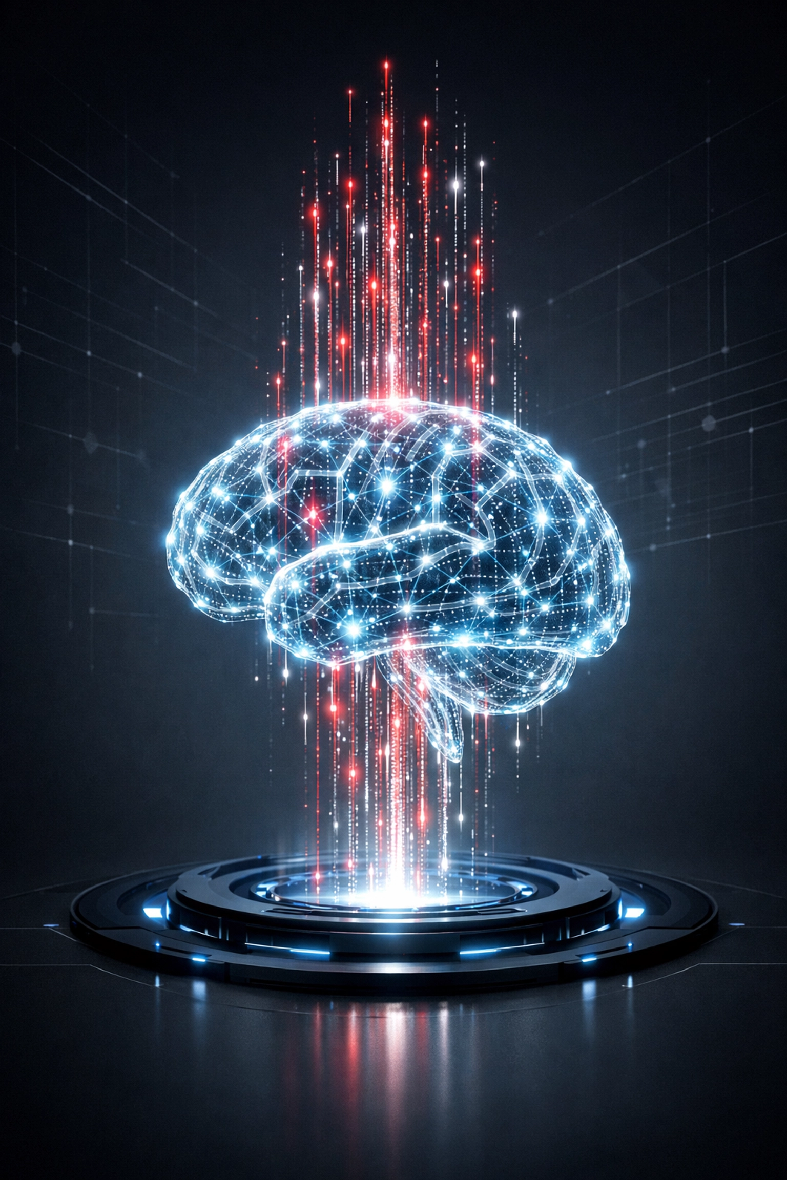 AI brain processing data streams illustrating how generative engines analyze and cite content