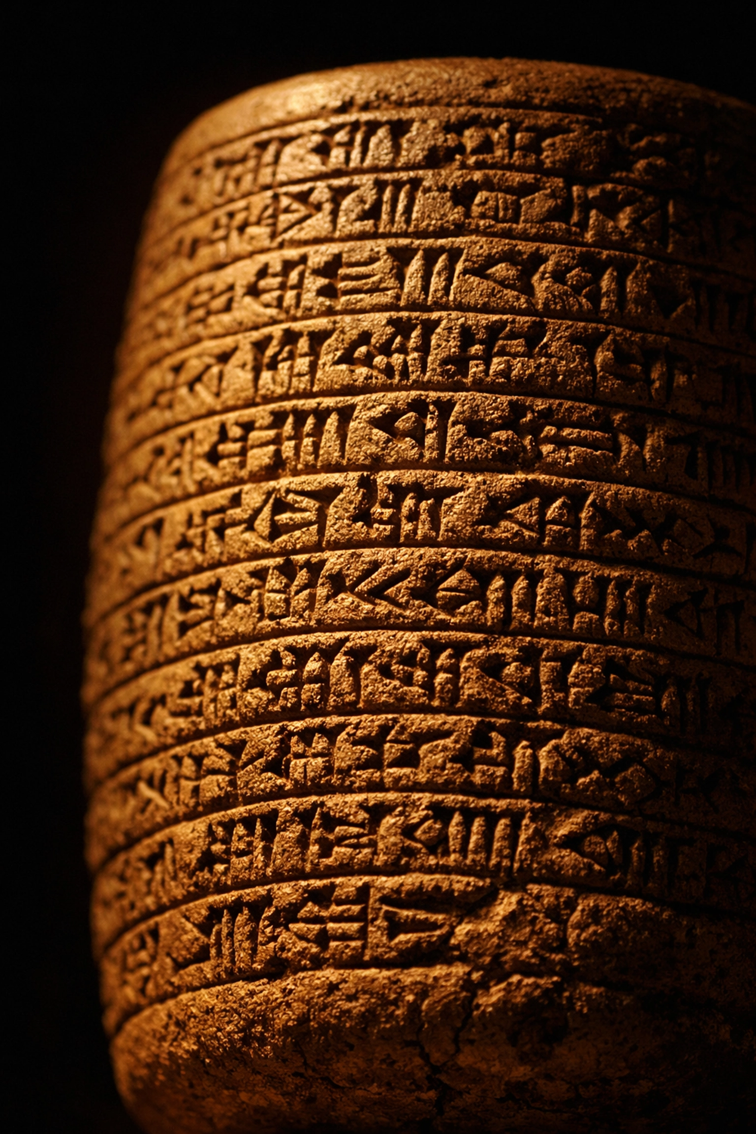 Ancient Cyrus Cylinder with cuneiform script confirming biblical account of Babylonian exile