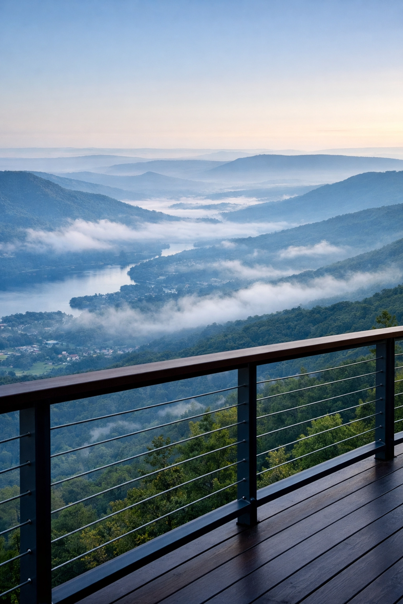 Scenic Tennessee Valley view from Signal Mountain showing mountain ridges and elevated living