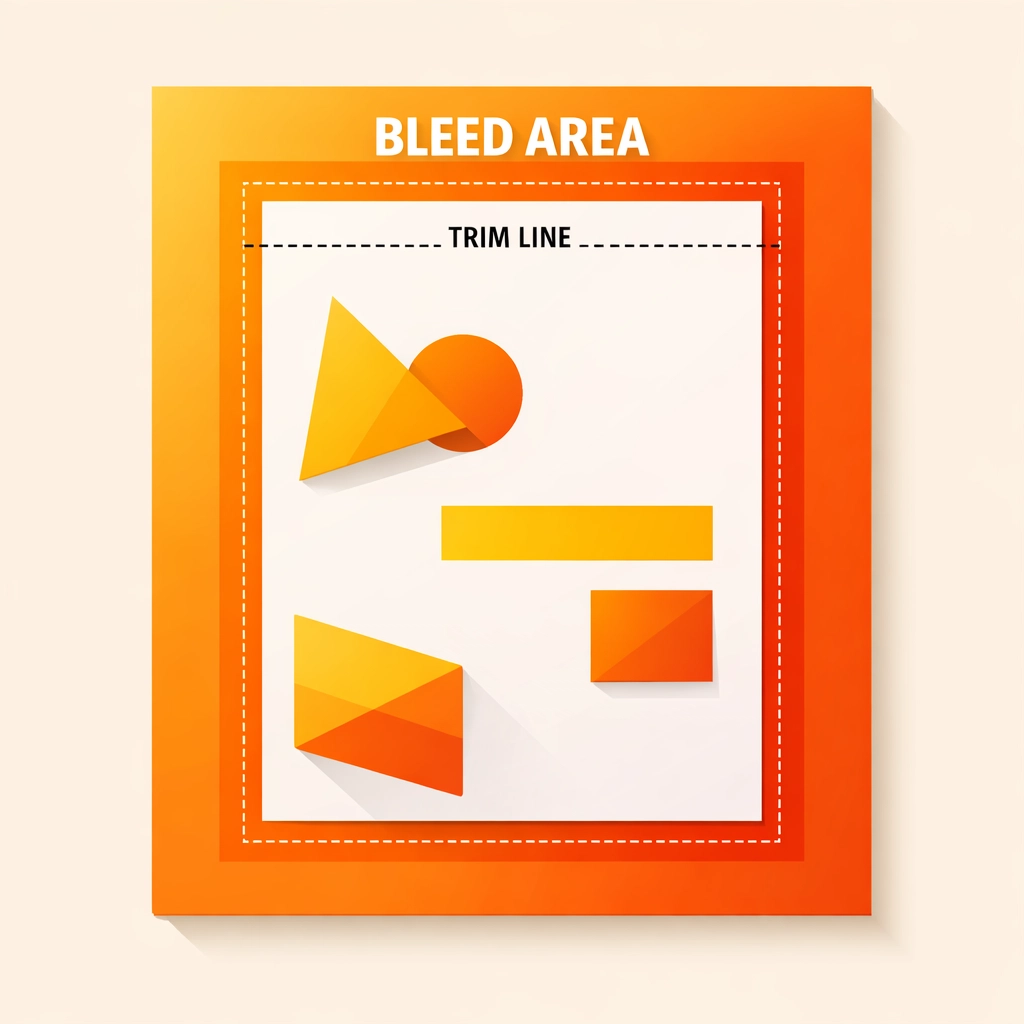 Diagram showing proper bleed margins extending beyond trim lines in print file preparation