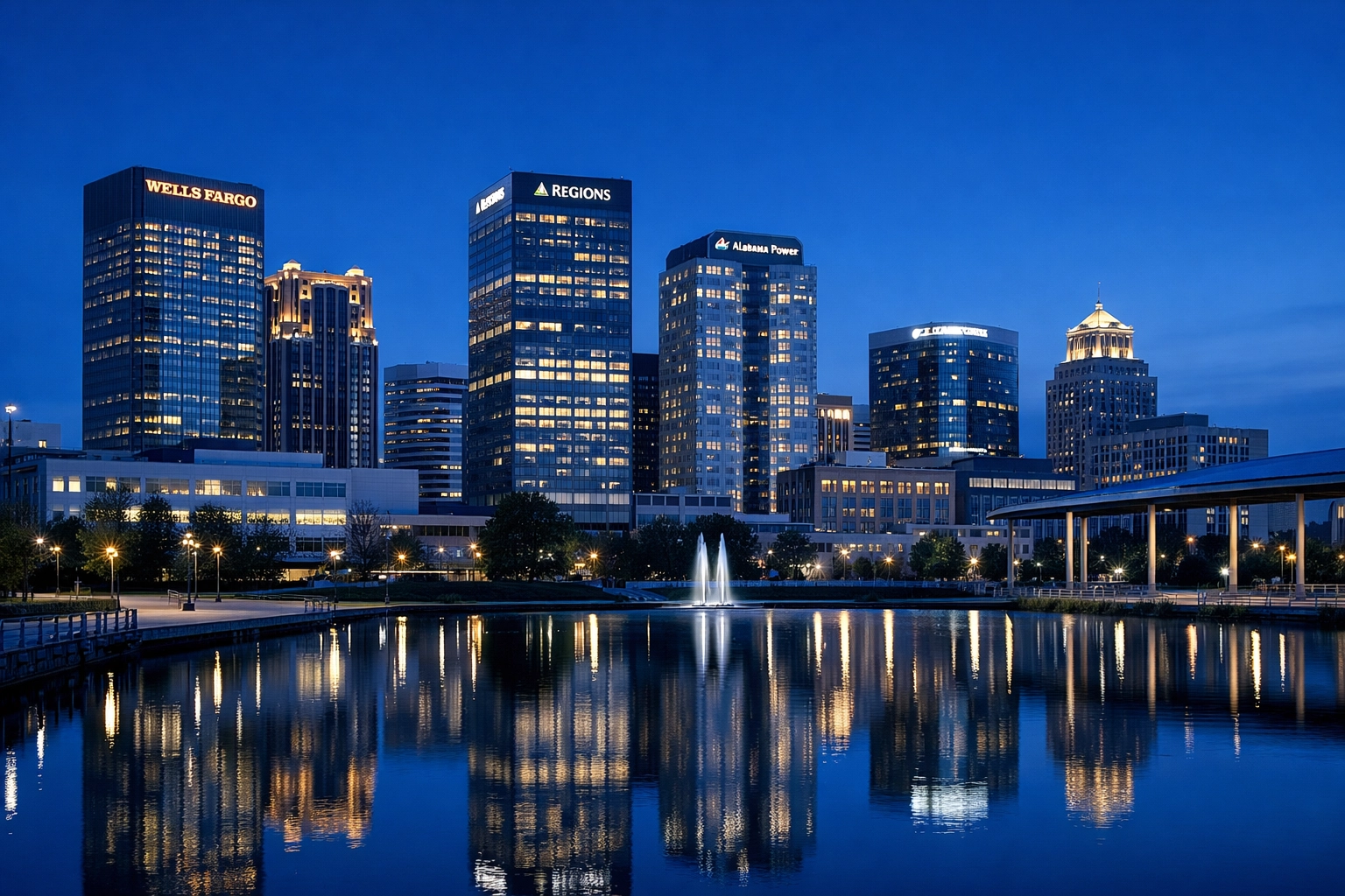 Alabama city skyline at dusk, illustrating the strong 2026 economic momentum for business exits.