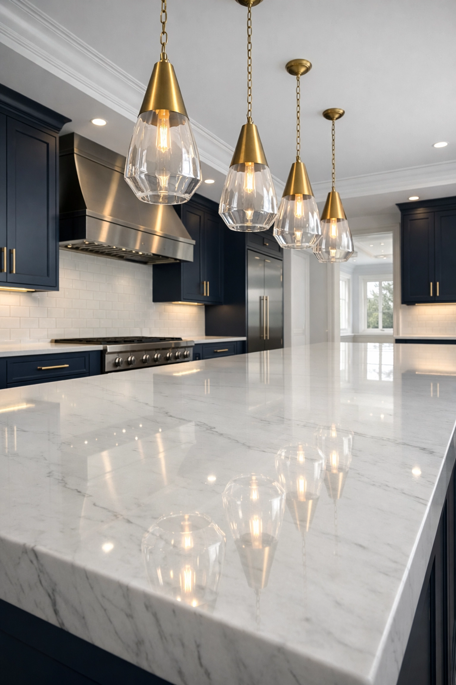 Polished marble kitchen island in a Wellesley home, showcasing professional Wellesley Cleaning Secrets.