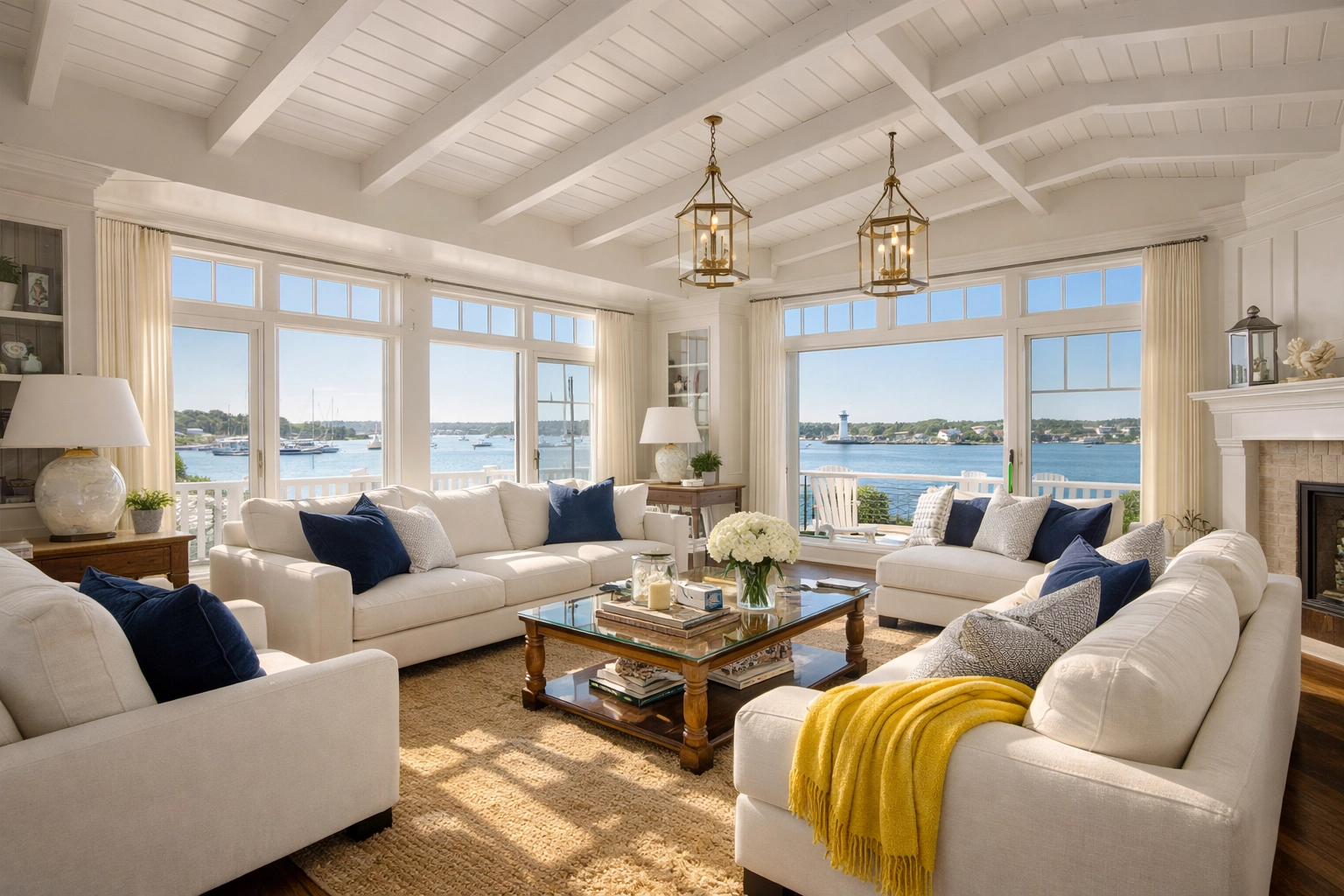 Pristine Edgartown luxury living room after professional residential cleaning services.