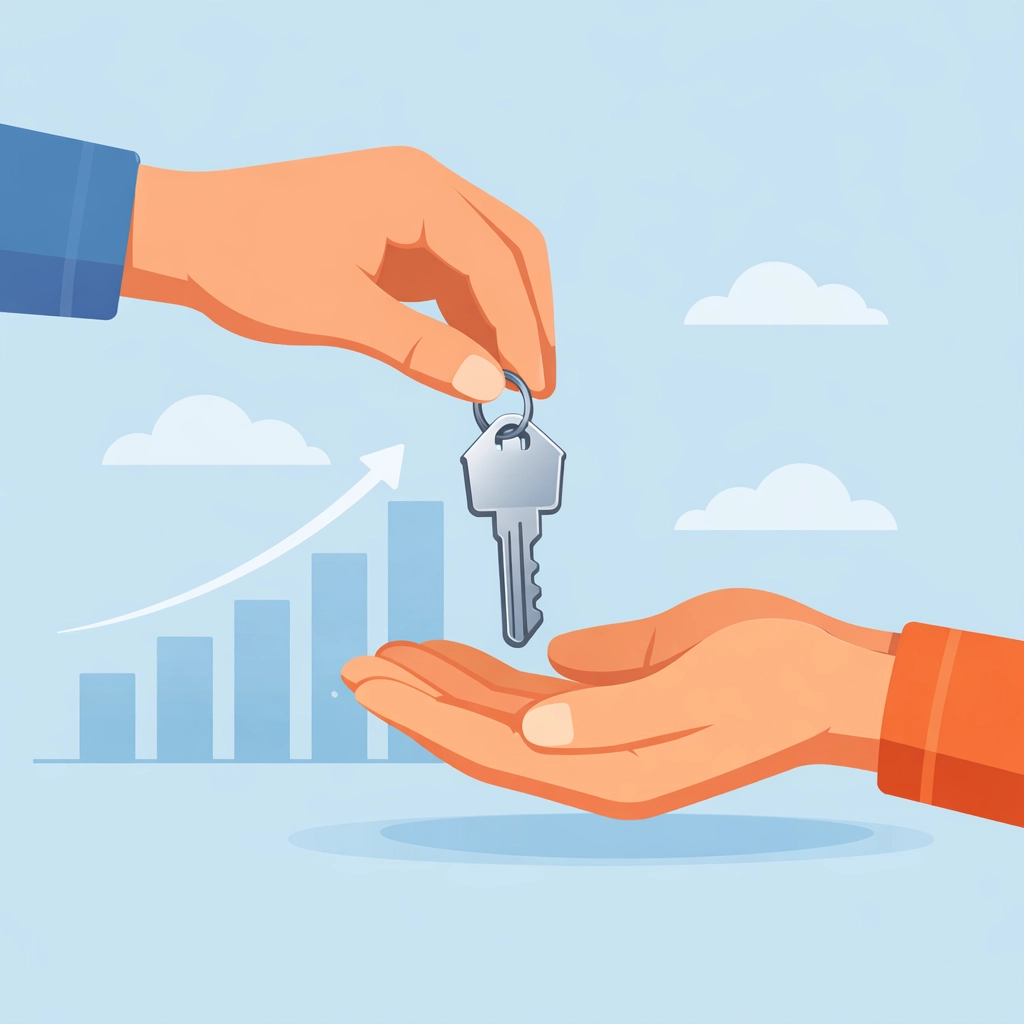 Entrega de llaves de una nueva casa tras lograr un puntaje de crédito hipotecario exitoso.