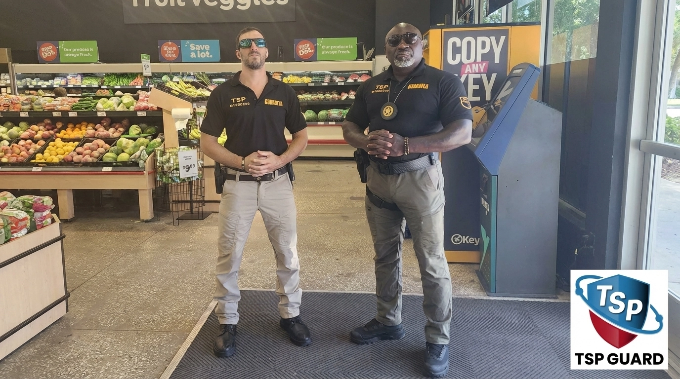 TSP Security Guards at Grocery Store Entrance