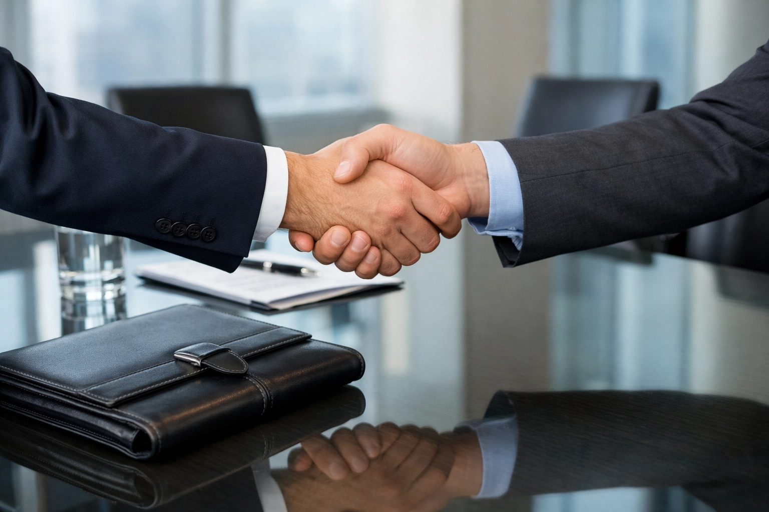 Business professionals shaking hands after reaching a defensible valuation agreement in NC.