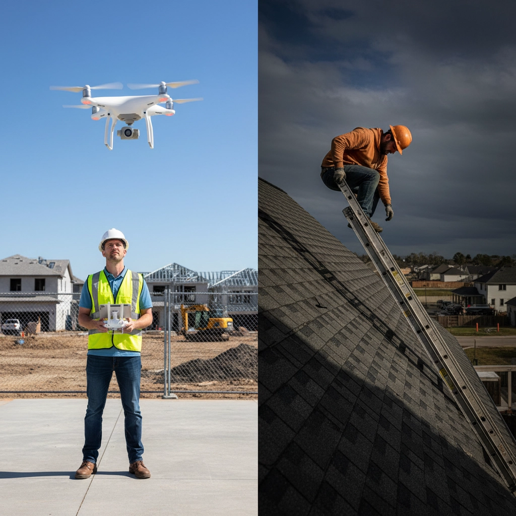 Inspector safely reviewing drone footage on-site
